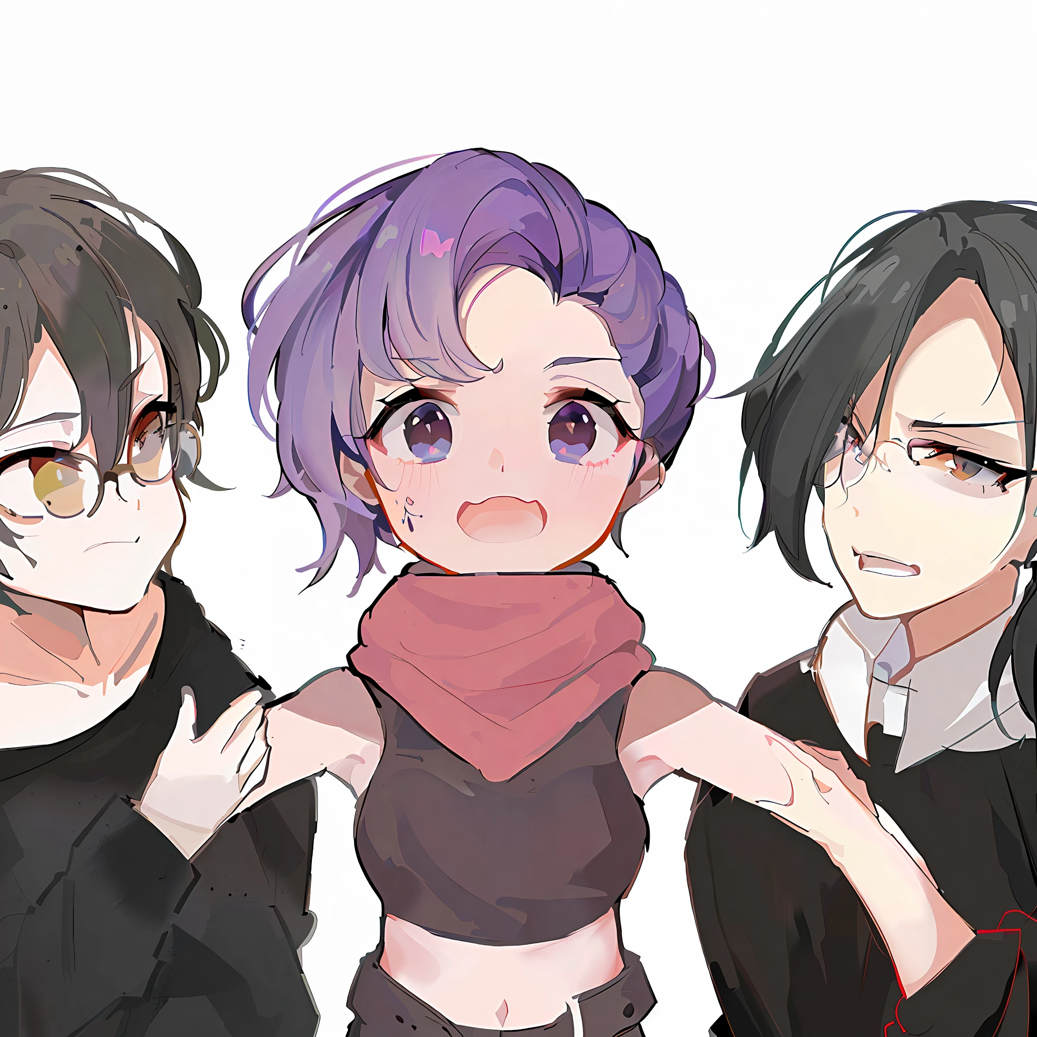 three anime characters with different colored hair and glasses, high quality fanart, official fanart, in an anime style, in anime style, 2 d anime style, zerochan art, by Kamagurka, anime moe artstyle, by Ei-Q, by Puru, zerochan, anime styled, cute art style, anime style only, cute anime style