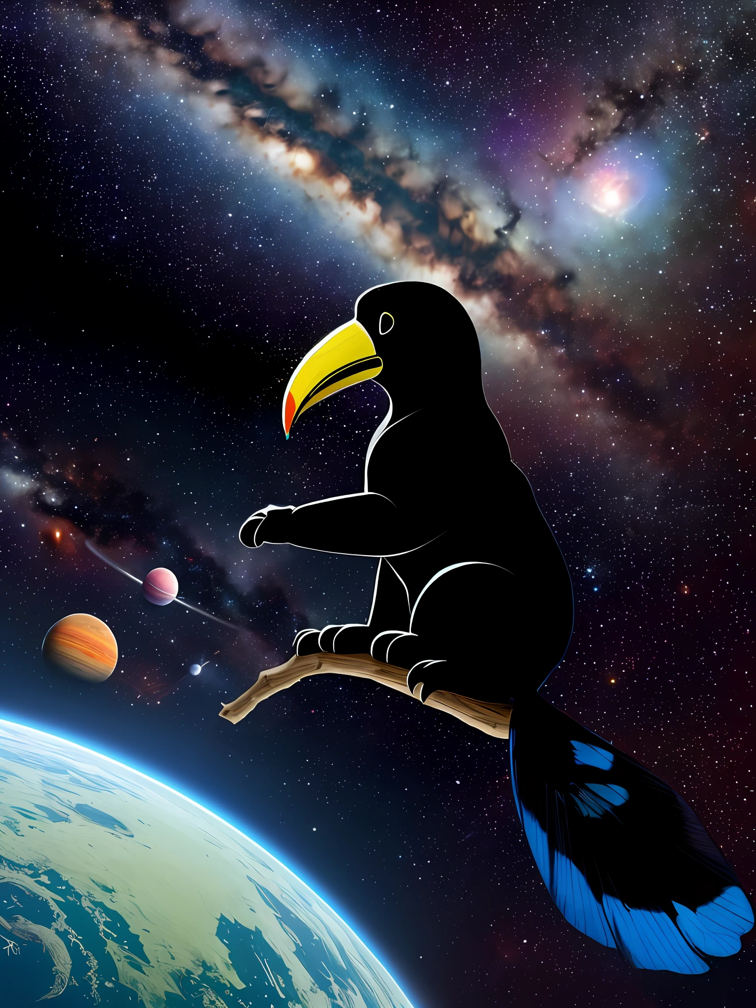 Tive um sonho essa noite. I dreamed of a big gray cat and in place of the nose he had a toucan beak all colored and he showed me the space with stars and planets and also had a blue butterfly
