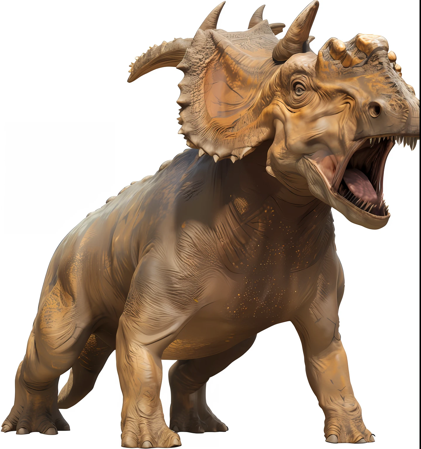 Ultra-clear triceratops,Mouth open, triceratops, trex, jurassic image, jurassic, t - rex, photoreal”, hyper realisitc, Old CGI 3D rendering Bryce 3D, unbiased render, high resolution ultradetailed