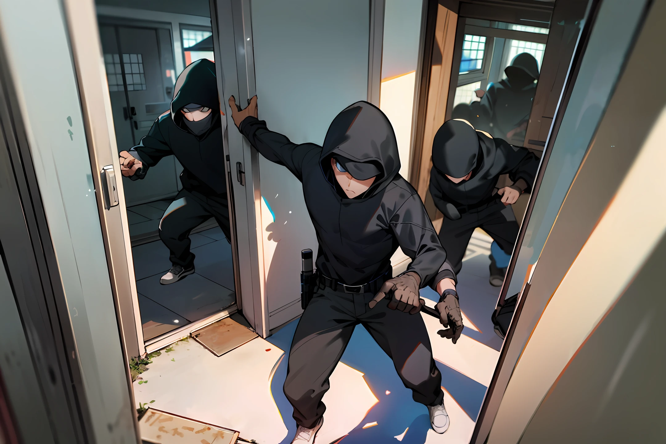 a group of burglars attempting to break into a nearby home.