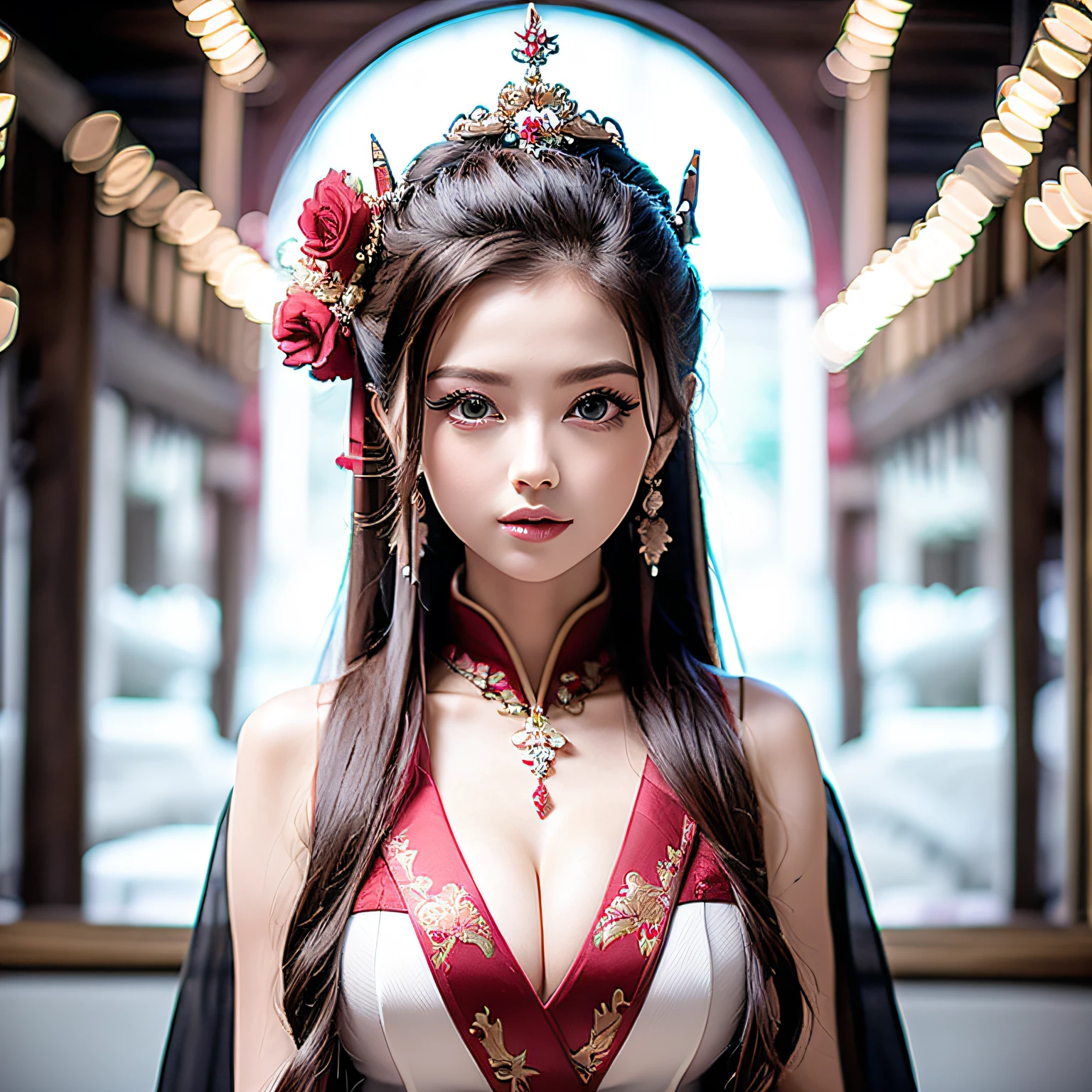 ulzang-6500-v1.1,(RAW photo:1.2), (Photorealistic:1.4),Beautiful Meticulous Girl, Asia face,very detailed eyes and faces, Beautiful detailed eyes, hugefilesize, ultra - detailed, A high resolution, The is very detailed,best qualtiy,tmasterpiece,illustratio,The is very detailed,CG,unified,8k 壁纸,Amazing Cleavage,finely detailled,tmasterpiece,conservativelydressed,best qualtiy,The is very detailed的 CG unified 8k 壁纸,light in face,cinmatic lighting, 25 age old,ChineseGirl,Chinese Hanfu,Ming dynasty,Big red wedding dress,On the head is a phoenix-shaped crown,((Girls in such clothes)),(((Girl in dynamic pose))),(Stand facing forward),(full bodyesbian) --auto