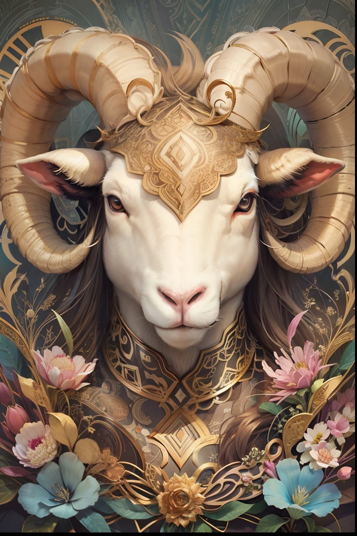 offcial art,统一 8k 壁纸,ultra - detailed,Beauty and aesthetics,big breasts beautiful,tmasterpiece,Best quality at best,(zentangle,datura,Tangles,entangled),(ecstasy of flower:1.2)dynamic angle,cowboyshot,The most beautiful form of chaos,ellegance,Fauvistdesign,vivd colour,romanticism lain,atmospurate,pecora,Sheep's head,Clear pattern,Sheep bleating --auto