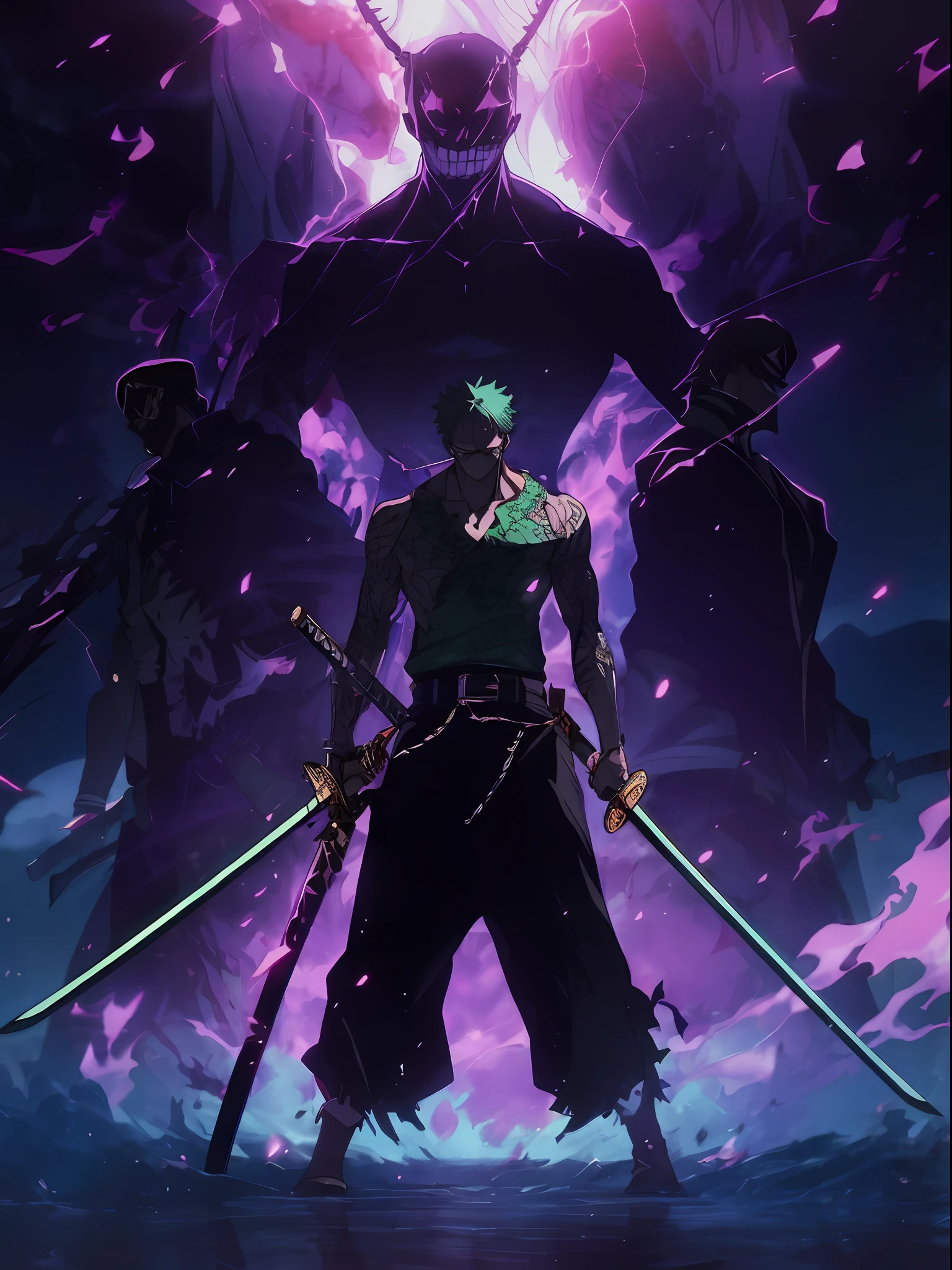 anime characters standing in front of a giant demon with swords, badass anime 8 k, anime epic artwork, roronoa zoro, 4k anime wallpaper, epic 8 k hd anime shot, anime wallpaper 4 k, anime wallpaper 4k, anime wallaper, anime style 4 k, 4 k manga wallpaper, hd anime wallaper, anime art wallpaper 4 k