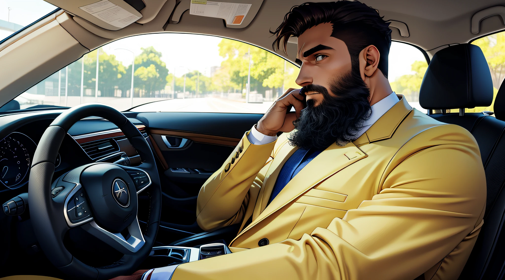 homem de terno barba grade e um carro --auto