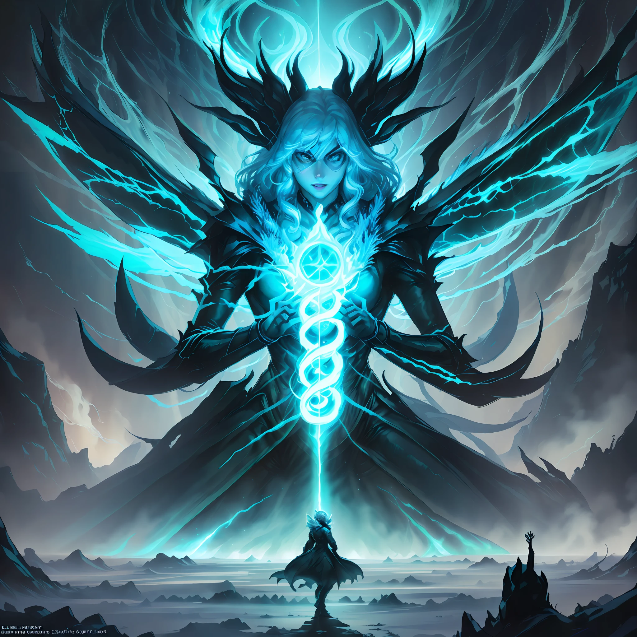 The power of blue light , epic fantasy ,elemental guardian of life