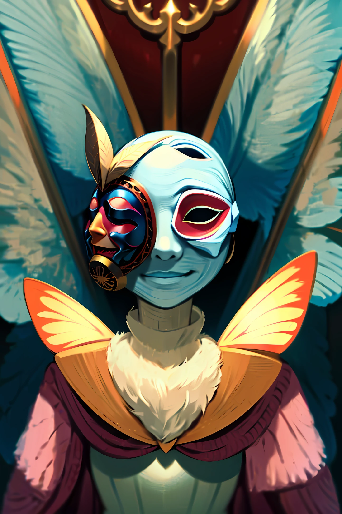 Home with moth wings and porcelain mask