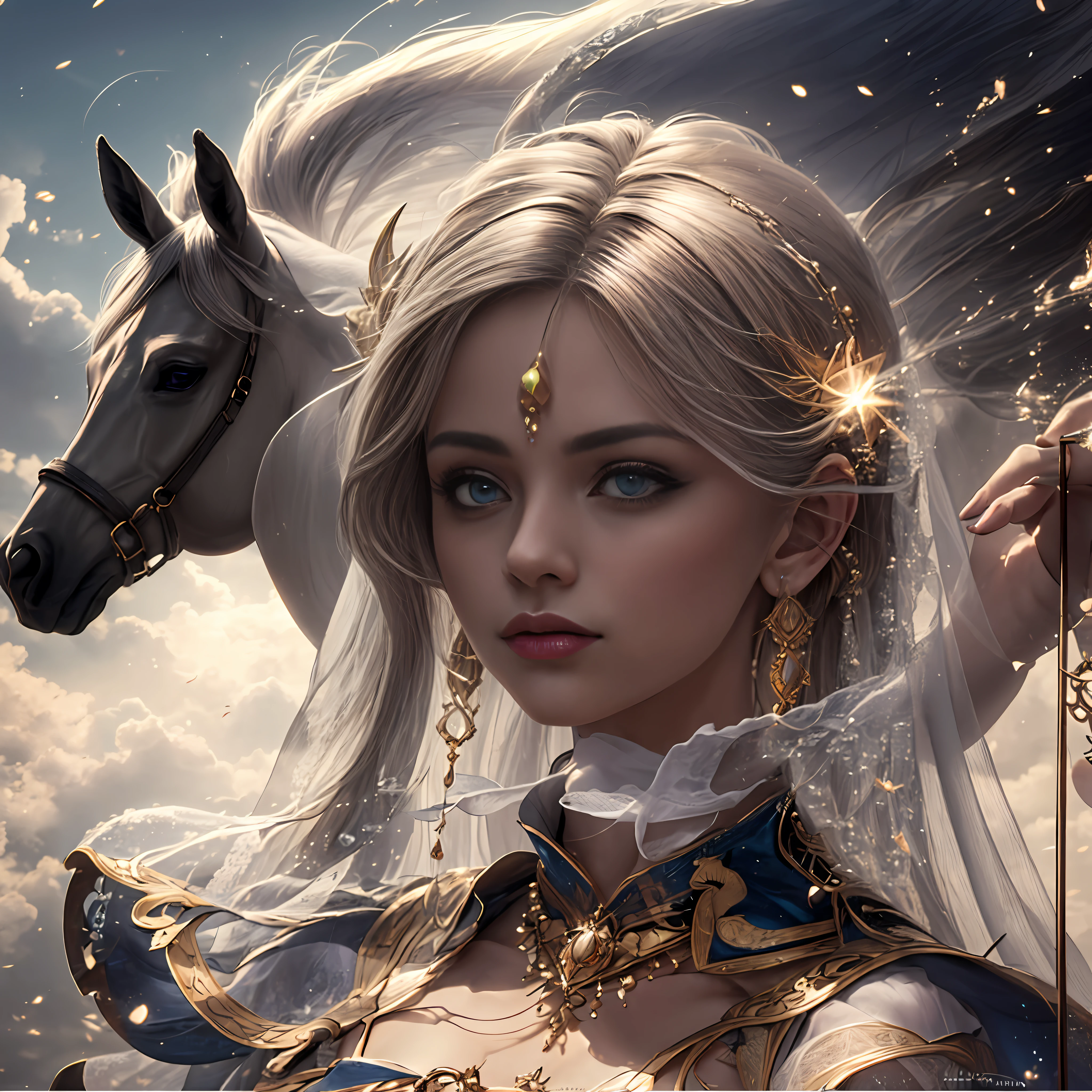 Imagine a mystical and enchanting scene with three 16-year-old women. They have detailed facial features, like glowing eyes and jelly-like lips, texturas cintilantes. Os cabelos delas variam entre estilos como rabo de cavalo alto, threads with pearls and loose curls. Women are in dynamic poses, Floating in a world of ethereal clouds.

Uniquely shaped dress, They wear a wedding dress made of clear plastic, com um design elegante e aberturas. Jewelry and accessories adorn their bodies, com gemas preciosas como diamantes, rubis e esmeraldas.

in her hands, They hold a flying sword with golden symbols engraved on its blade.... Mystical symbols shine around the floating body, Creating a magical atmosphere.

Ao fundo, a landscape of a mystical world stretches, with lush colors and sky full of globules. The image is full of fine detail, from the texture of the skin to the smallest details of the clothes and jewelry.

The scene is lit up like a movie set, with backlights and a mystical aura that envelops the entire environment. Image is rich in resolution, com detalhes em 8K, showing the high quality and magnificent art of creation.

The image conveys a sense of magic and fascination, With Women in Action poses, Her hair and clothes flying in the wind and her seductive expressions enchant those who observe her. The scene is unique, repleta de beleza e criatividade.

Use your imagination and talent to bring this scene to life, exploring the fusion of mystical elements and perfection in every detail. Let the magic flow through your brush strokes or design tools to create a true masterpiece in this imaginary world --auto