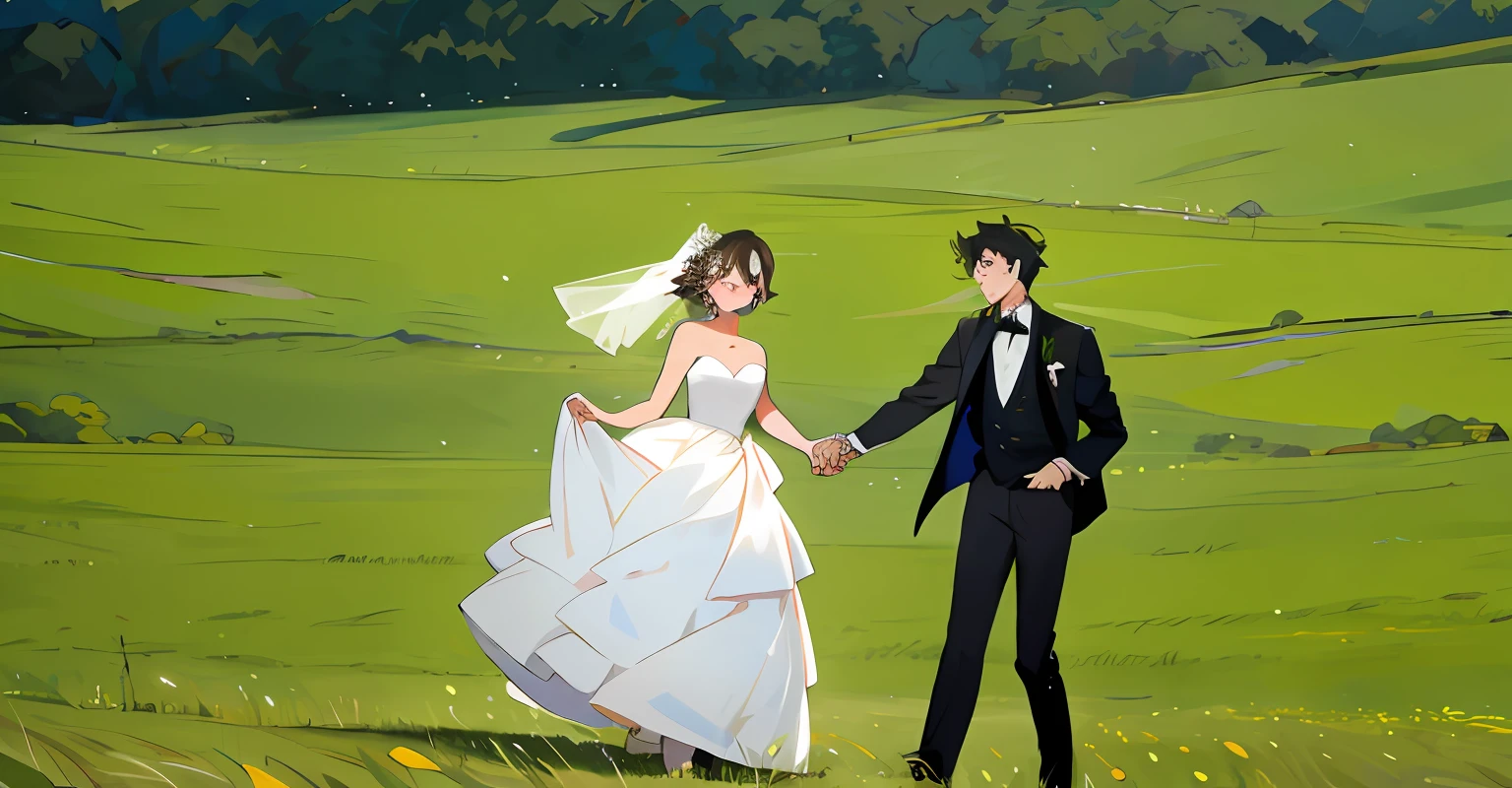 The beautiful face of the bride，The handsome face of the groom
