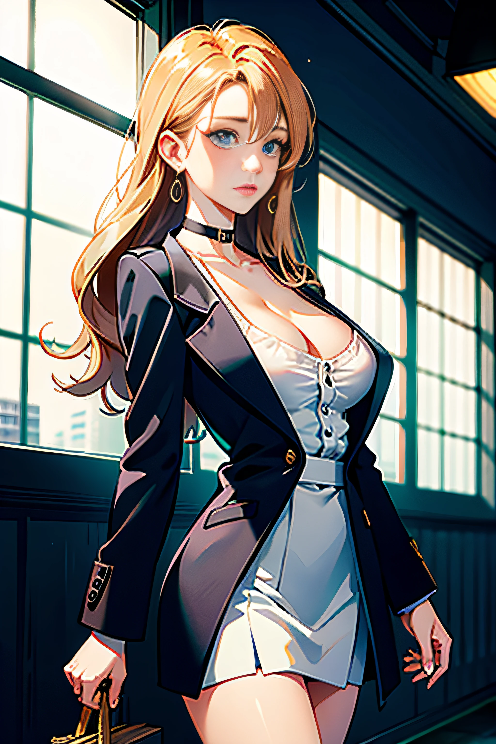 (8K,hdr,A high resolution),((((ultra-realistic realism,tmasterpiece,best qualtiy,超A high resolution))),(Needle light,cinematric light),(Super refined,finedetail), ((1个Giant Breast Girl))), __my/Background 2__, magic realism, cinematic Film still from, {cowboy lens|full bodyesbian|The upper part of the body}, __Hair - female__,big cleavage breasts:0.3, wet with oil:1.2, ((Detailed beautiful face)), (perfect eyes, Detailed eyes), (detailedfacialfeatures), beautiful and clear eyes, detail eye pupil, Gloss on lips, (eyeslashes:1.4), detailed hairs, (((hair on one eye))), The sheen, perfect hand, {Turn red_face|sorrowful_face|captivated_face|seductiv_face|drunk_face|ecstasy_face}, (blazer jacket:1.1),(((:1.5,Flat shoes))), __200 wildcard NSFWAnd_SD wildcard/Earrings__, {choker necklace|vignettes}, shoulder bags, PureErosFace_V1:0.2, komono