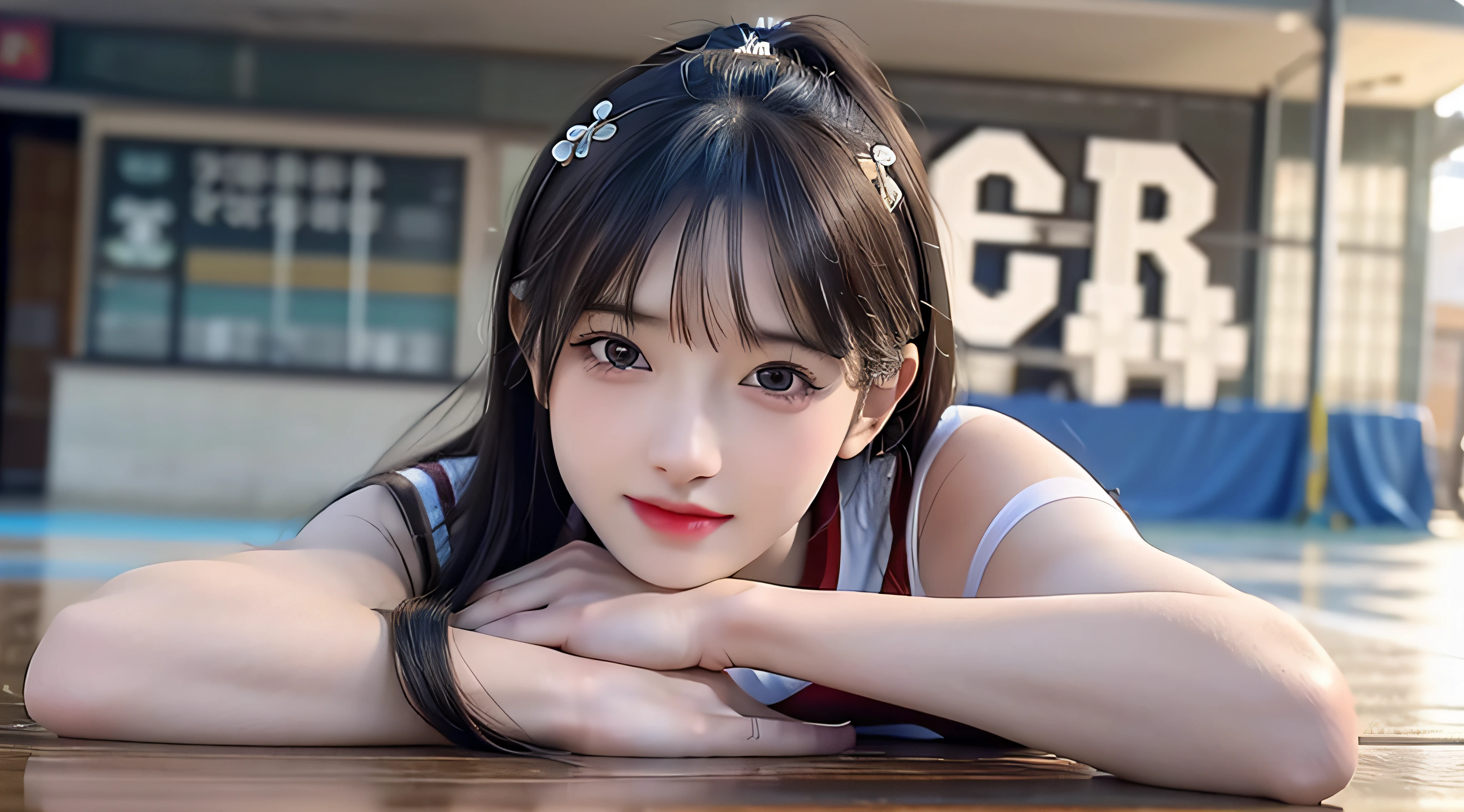 (8k, RAW photo, best quality, highres:1.2), (realistic, photo-realistic:1.5), 1girl, solo , pale skin, beautiful face, cute, extremely detailed eyes, cherry heart-shaped lips, full body, playing volleyball, sports clothing
