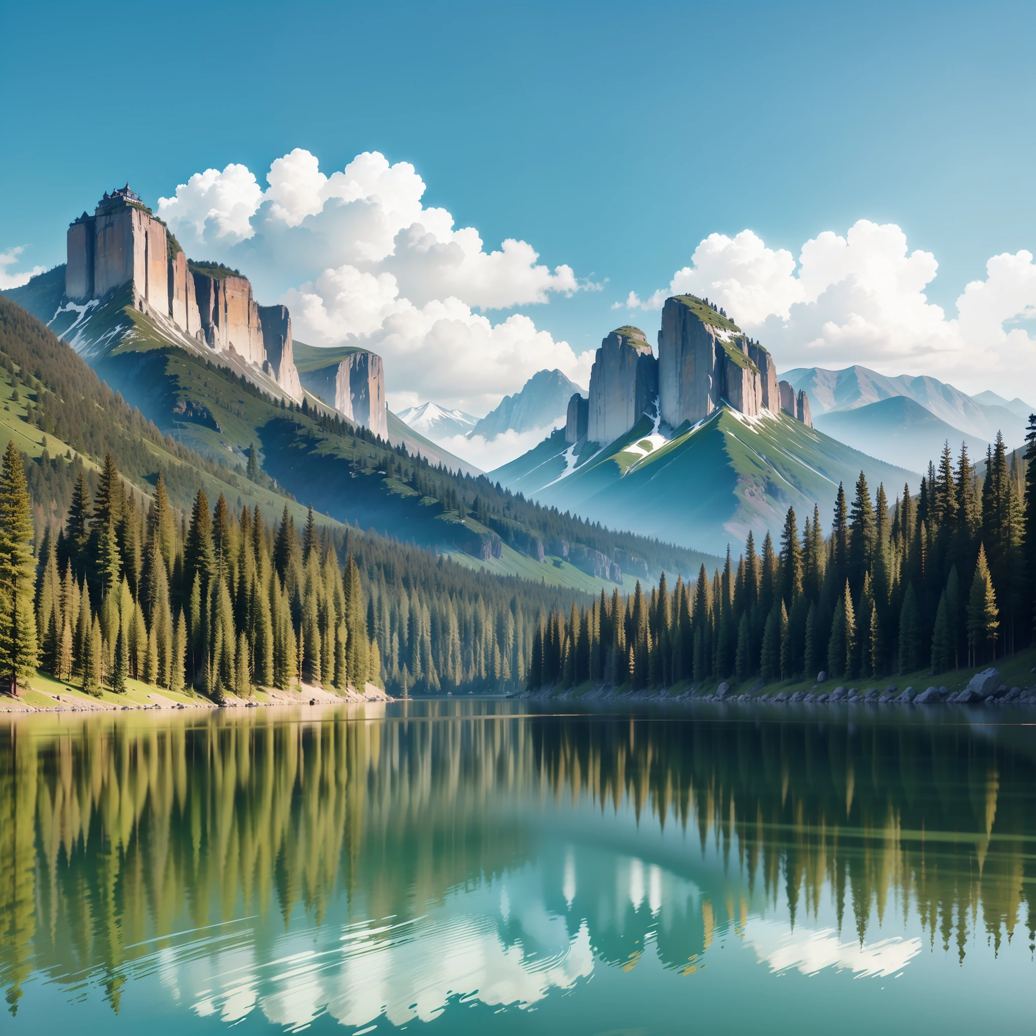 mont々and a beautiful lake、Background with、An ultra-high picture quality