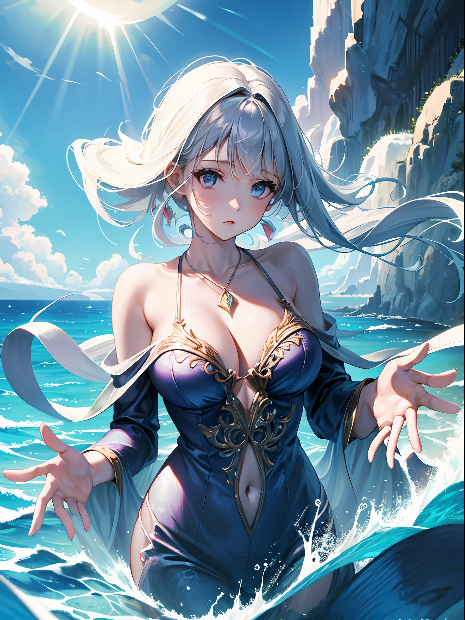 the original god,Kelly,Lori huge breasts cleavage,In the sea,ray of lights,1girll --auto