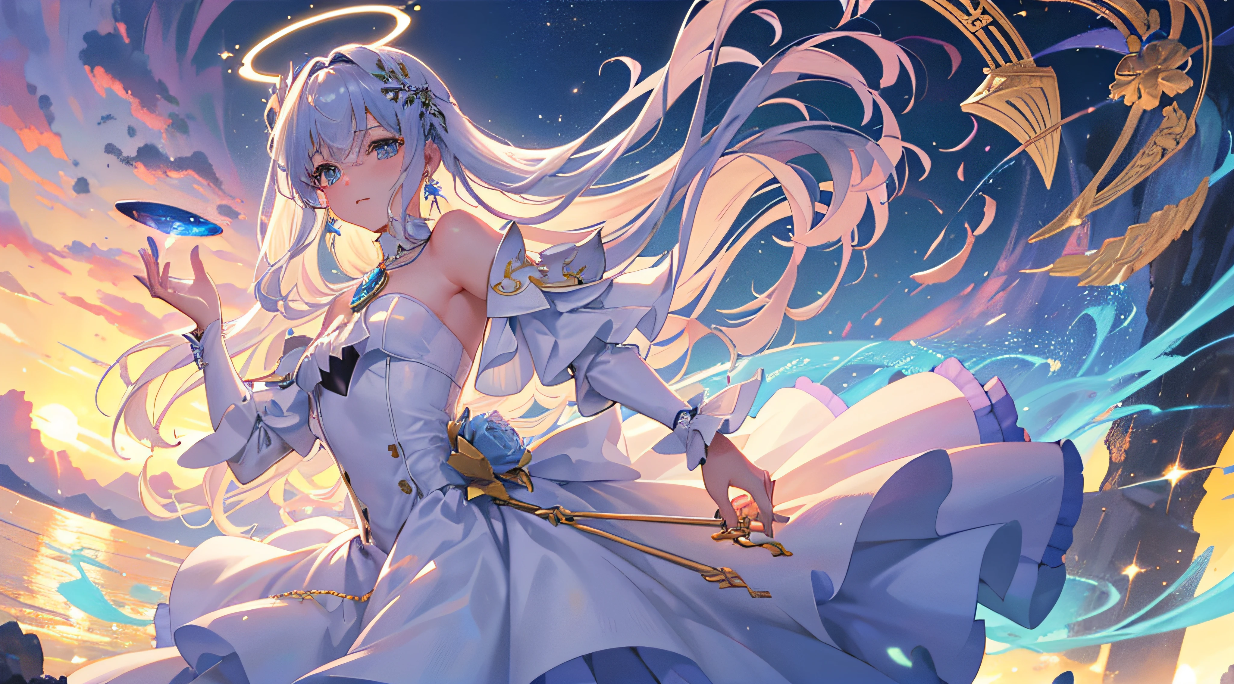 Obra maestra, Magnificent illustration, Blue Saxophone, Pendientes de platino, Collar de platino, vestido blanco, 1girl, Lindo, (dynamic light: 1.2), cinematiclight, rasgos faciales delicados, ojos detallados, pupilas afiladas, Alumnos realistas, Profundidad de campo, Bokeh de fondo, Enfoque claro, (Ultra detallado, halo, resplandecer: 1.4), Many small gems, 8k, Obra maestra, La mejor calidad, movie stills, 1girl, Flotando en el cielo, Nubes entrelazadas, nubes, (primer plano: 1.1), brillante, feliz, GRACIOSO, Soft lighting, (Bauhaus, Formas, lineas, abstraction: 1.1) Arte Oficial, Unidad 8k Fondo de pantalla, Ultra detalle, hermoso y hermoso, Obra maestra, La mejor calidad, (Dynamic Angle: 1.4), romantic depth of field exotic_bailar, PerfectoNwsjMajic, (Obra maestra, Calidad superior, La mejor calidad, Arte Oficial, Beauty and Aesthetics: 1.2), Detalle extremo, De color, Highest detail