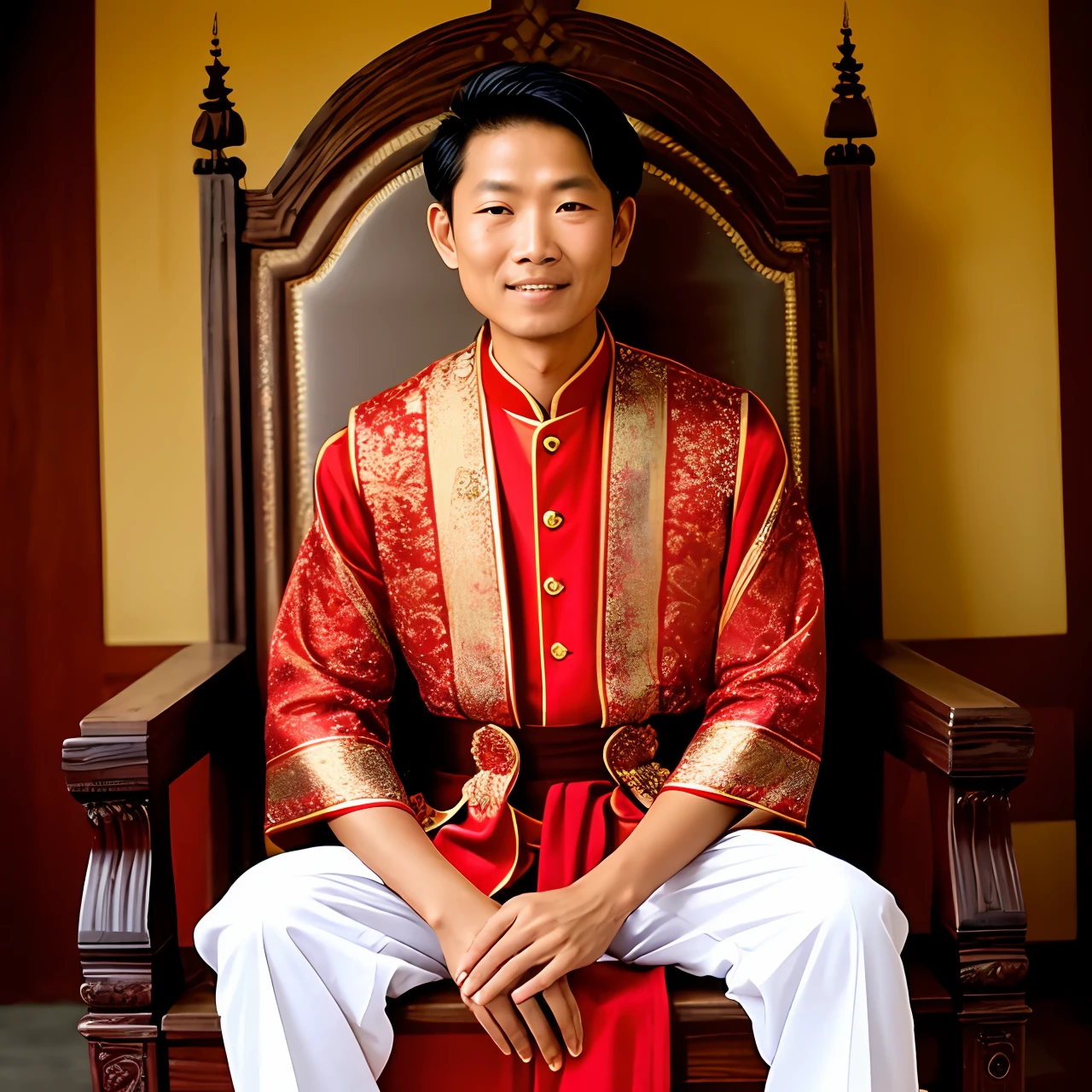 Best  Myanmar treditional suit,man,sitting on a chair