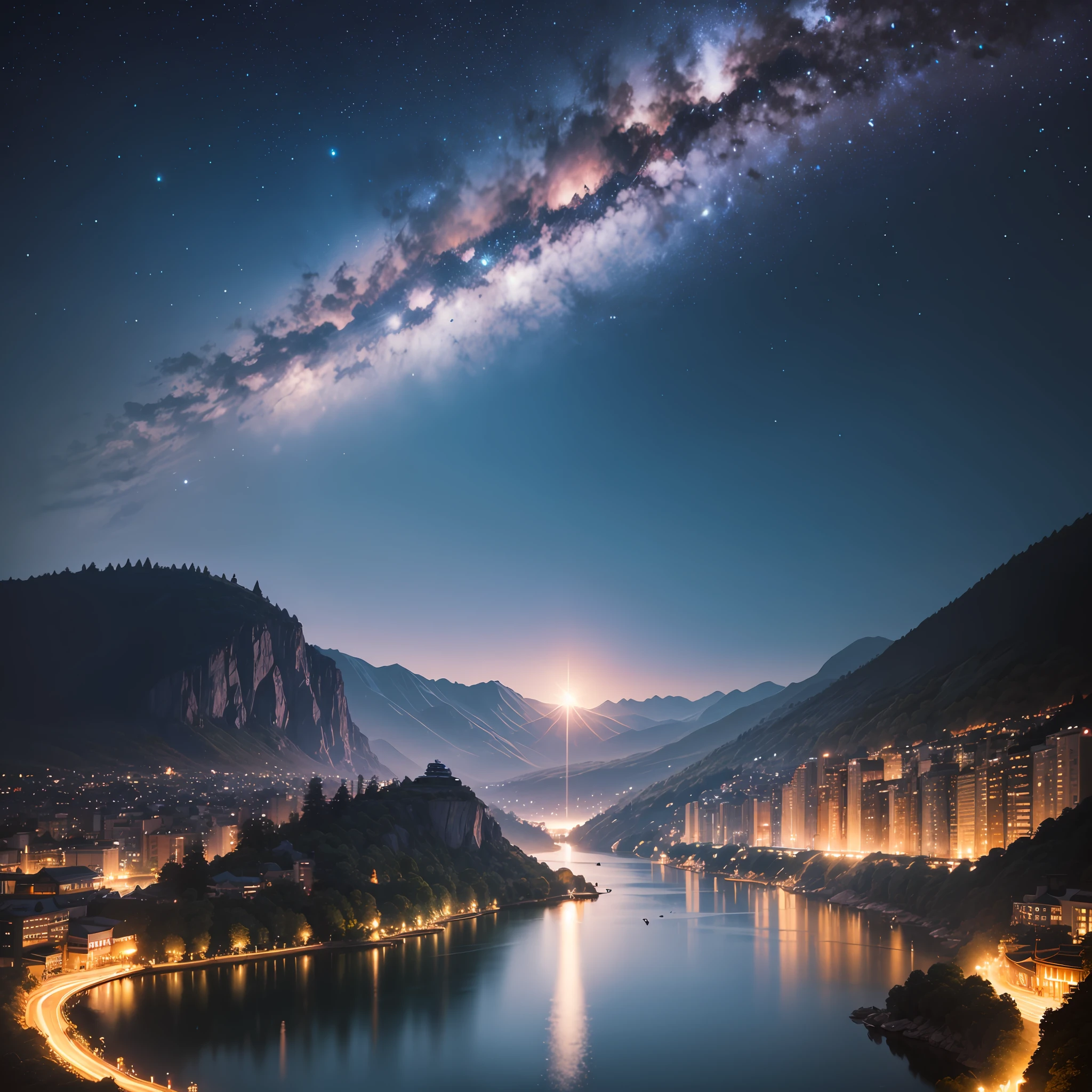 mont々And a beautiful lake、Background with、An ultra-high picture quality、natta、shooting stars --auto