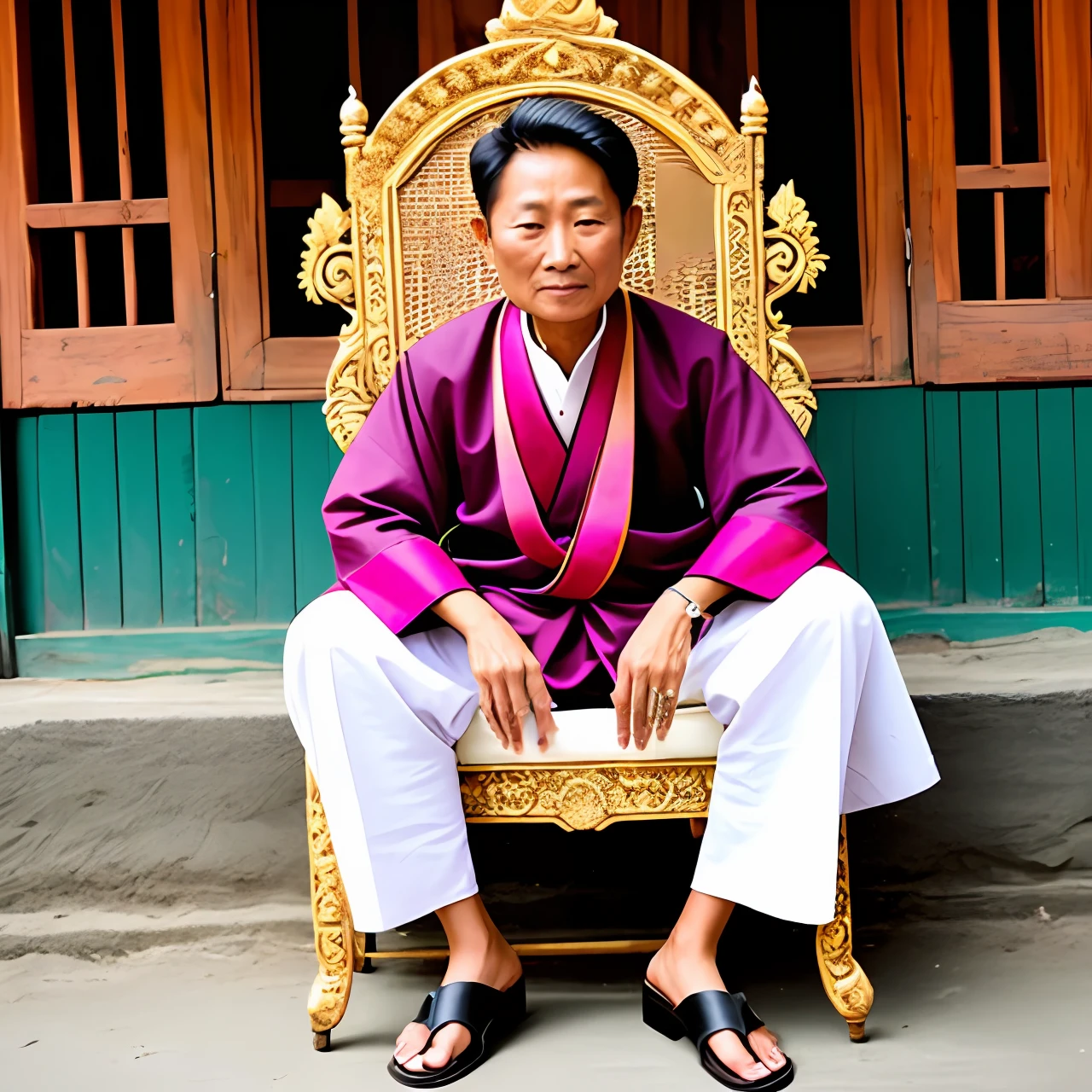 Best Myanmar treditional suit,man,sitting on a chair