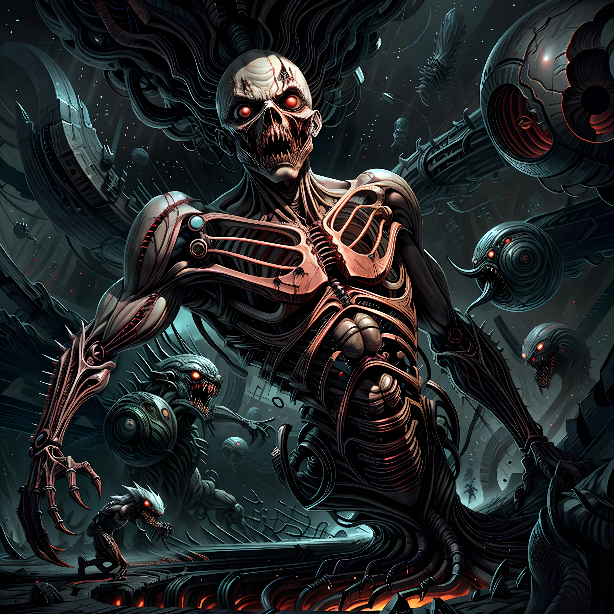 universo infinito, isometric style, landscape of biomechanical madness. Arte do Terror.