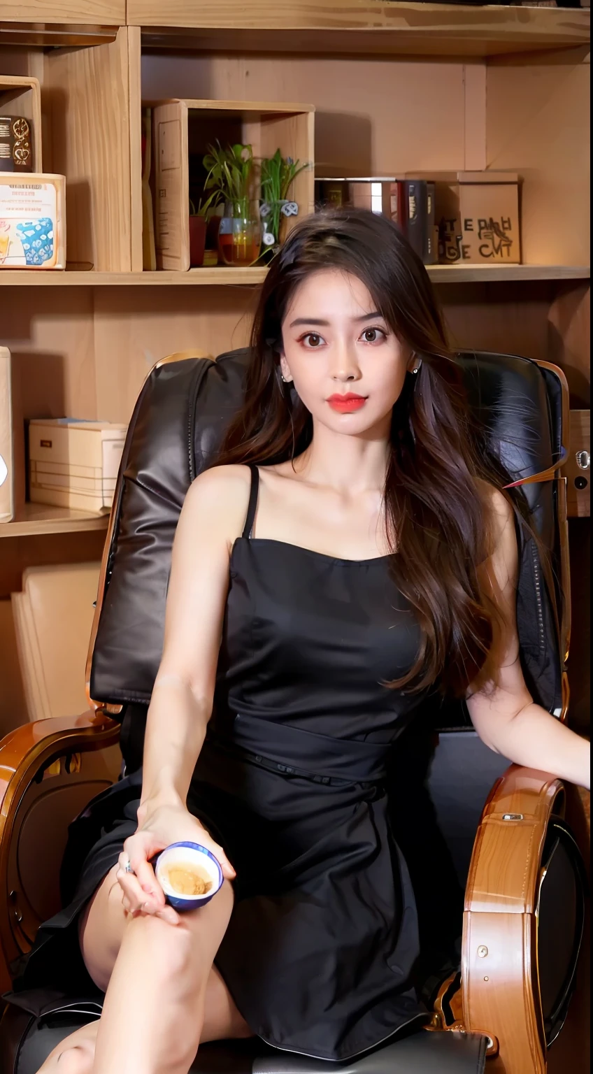 There was a woman sitting in a chair drinking a cup of tea, 2 , 2 9 years old old, 3 2 - yeasion wu, 38 years old, xintong chen, wenfei ye, full-body xianxia, 2 3 years old, 2 2 years old, mai aofessional prof