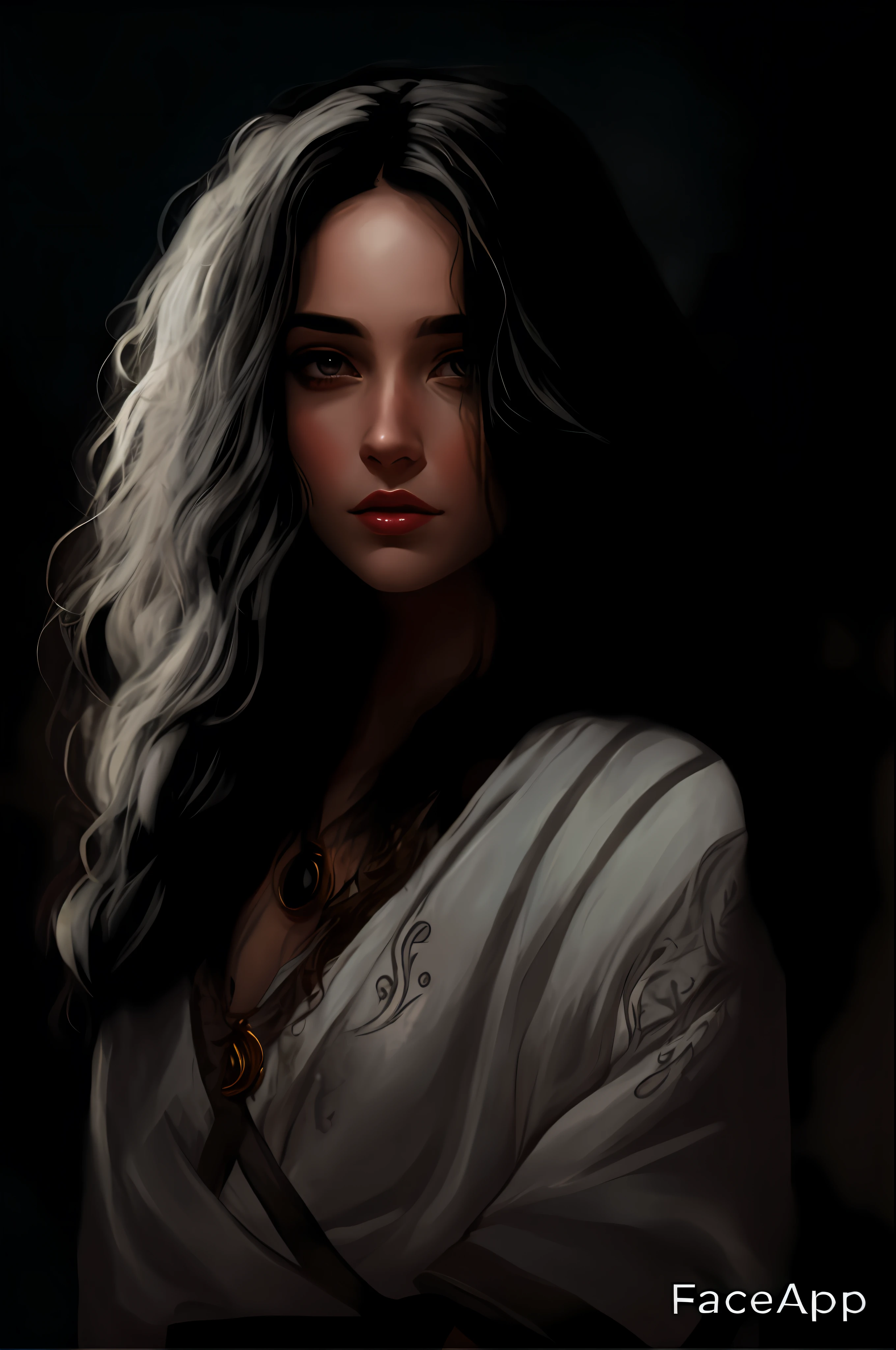 um close up de uma mulher com cabelos longos e um vestido branco, arte do personagem charlie bowater, Yennefer de Vengerberg, Yennefer, No estilo de arte de Bowater, retrato de fantasia escura, Estilo de Charlie Bowater, retrato de fantasia fosco detalhado, pintura de personagem bonita, inspirado em Magali Villeneuve, No estilo de Charlie Bowater