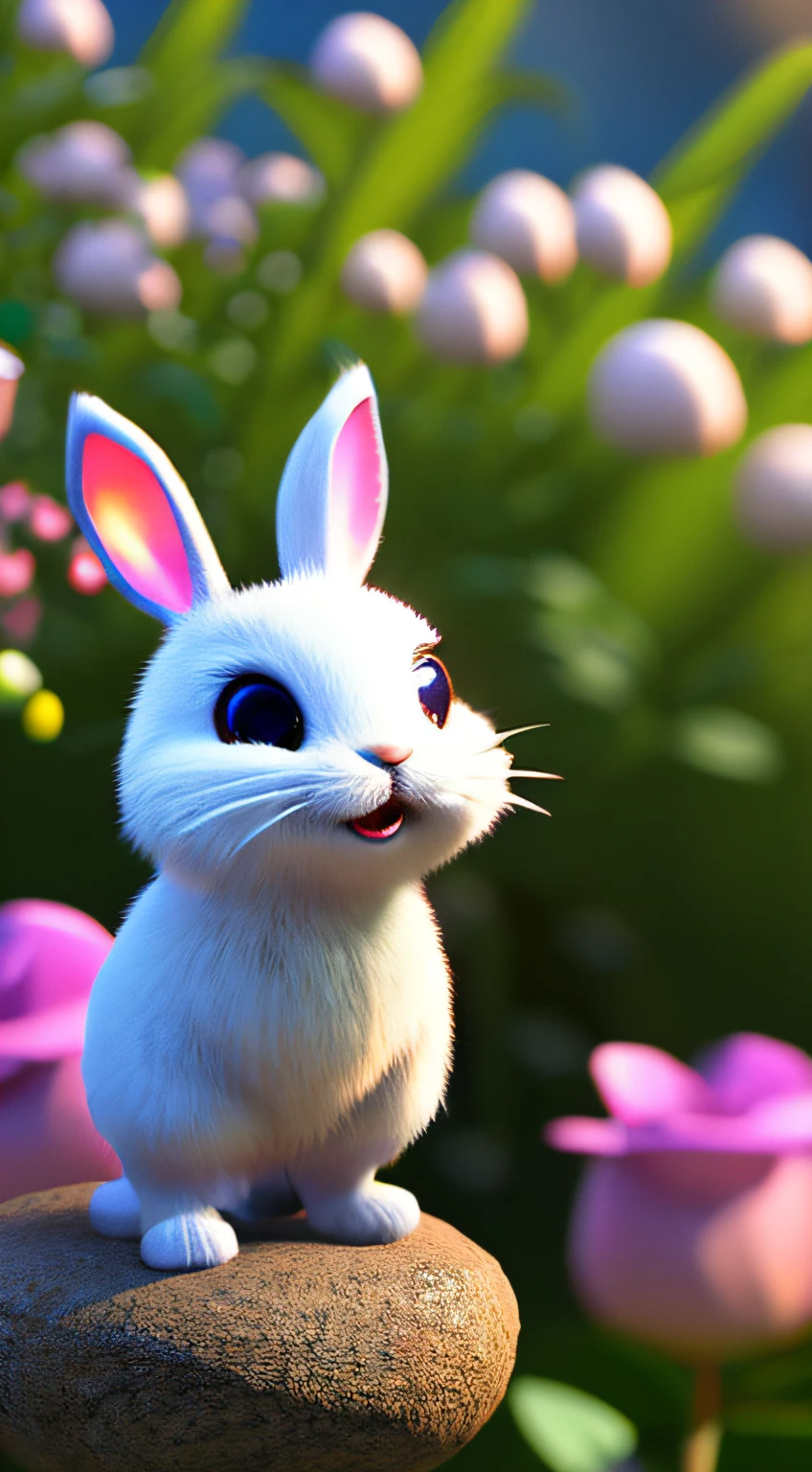 The cute little bunny waved and smiled in greeting me，unreal-engine，Ultra-detailed CG art，Cute little bunny surrounded by ethereal roses，pastels，Low-light bokeh，aethereal，best qualtiy，detailed digital painting，cinematic ligh，Character design for Mark Raden and Pixar and Hayao Miyazaki，illusory 5，daz，ultra-realistic realism，Octane rendering，3DMDT1，The body is fluffy，