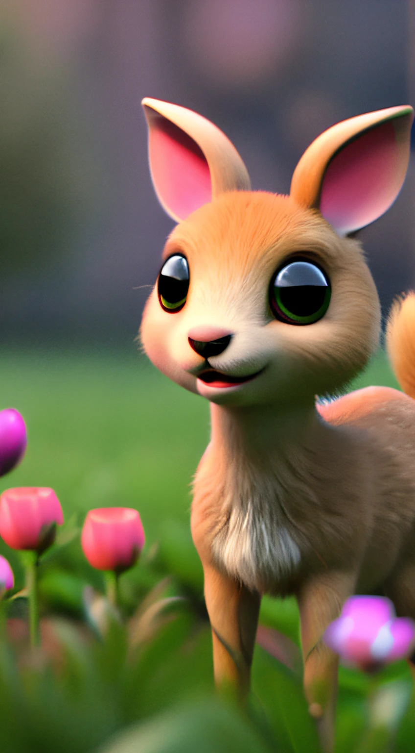 The cute little bunny waved and smiled in greeting me,unreal-engine,Ultra-detailed CG art,Cute fawn surrounded by ethereal roses,pastels,Low-light bokeh,aethereal,best qualtiy,detailed digital painting,cinematic ligh,Character design for Mark Raden and Pixar and Hayao Miyazaki,illusory 5,daz,ultra-realistic realism,Octane rendering,3DMDT1
