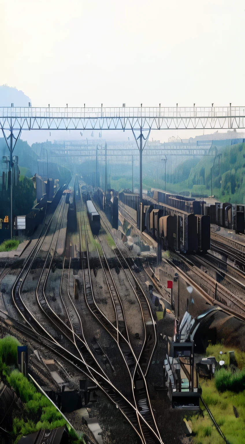 There are a lot of trains on the tracks of the train yard, railway, industrial photography, trains in the background, railroad tracks, yard, trains, platforms, trading depots, rails, platform, Train, industrial setting, rail tracks lead from the mine, Terminals