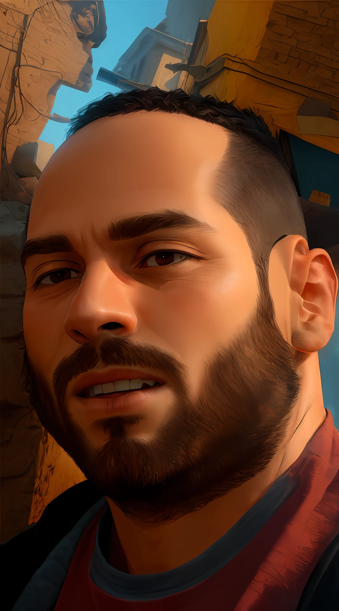 There is a profile picture of the man,  de 35anos, Estilo Avatar dos desenhos animados 3D.