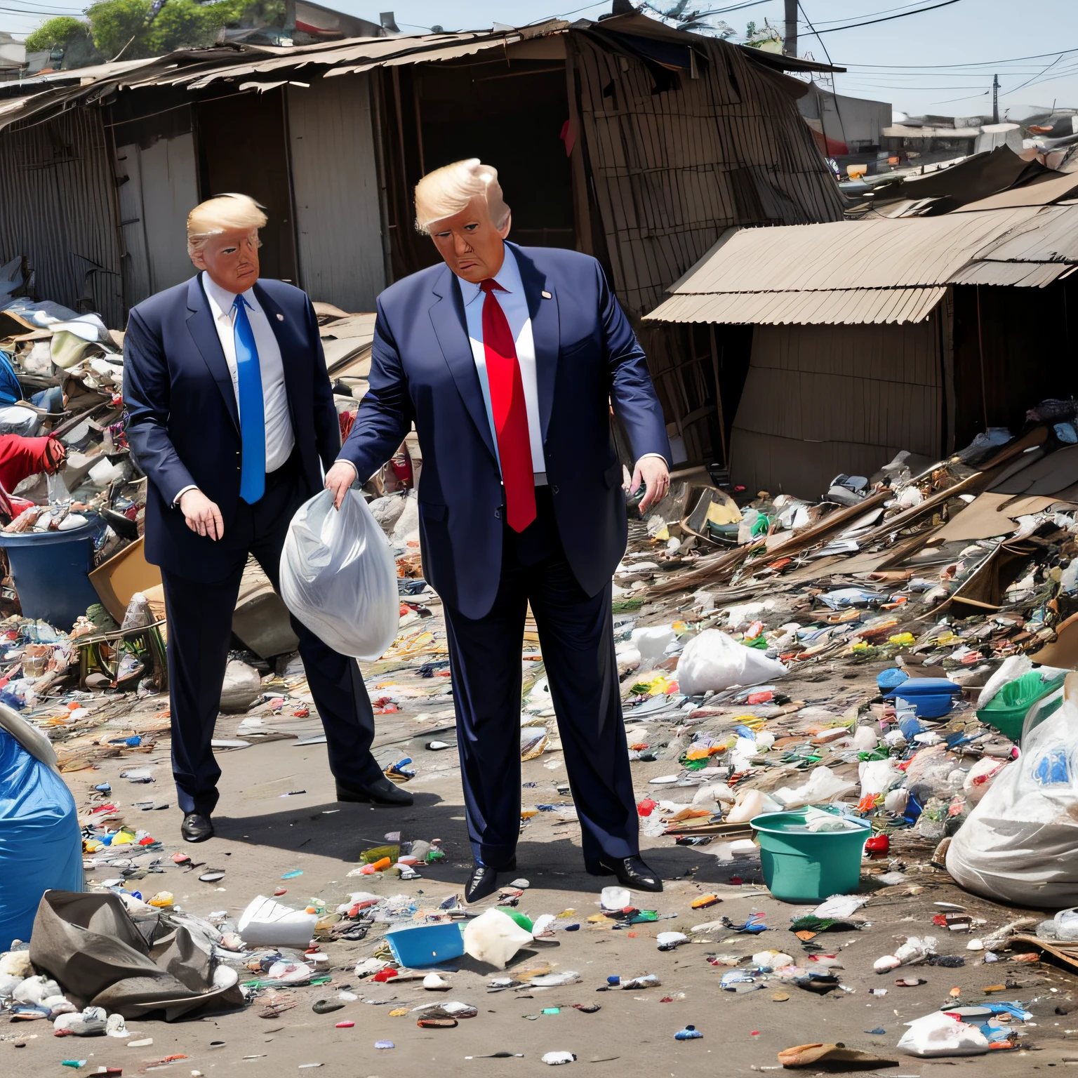 U.S. President Donald Trump picks up trash in a slum --auto