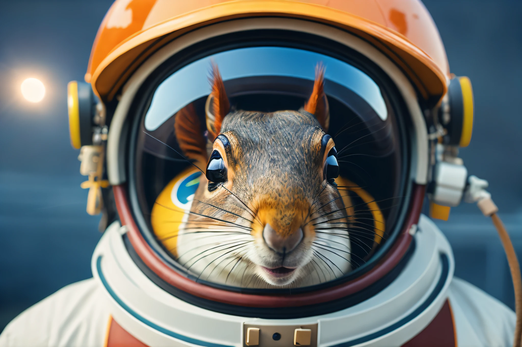 1 squirrel wearing spacesuit, looking at camera, cowboy shot, spaceship background, (realisitic, realisitic Background, high Resolution, Distinct images:1.2), (Very complex, detailed light, detailed shadow:1.1), (F4, 1/800s, ISO 100, raw)