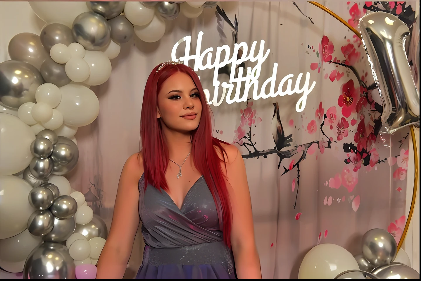 arafly dressed woman standing in front of a birthday sign, happy birthday, photo taken in 2 0 2 0, she is about 2 , profile image, with red hair, photograph taken in 2 0 2 0, she is about 2 0 years old, she is about 20 years old, 1 6 years oldold