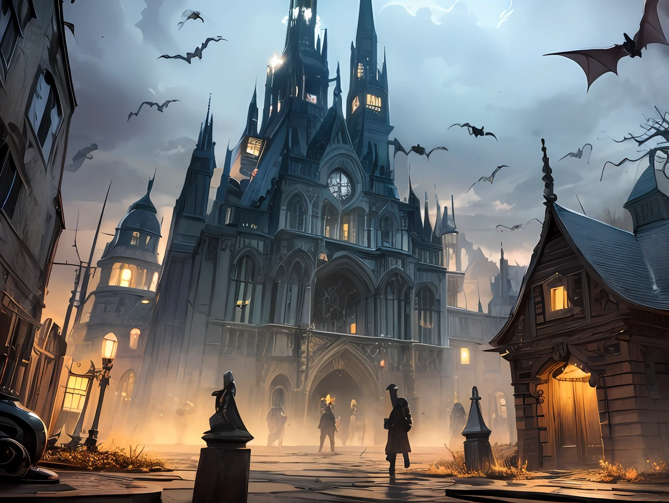 Front right view, Dark old vampire blindfolded, the bats, Vampire Lair horror, Creepy atmosphere HDR, hyper realisitc, ((Intricate details)), ((Intricate details, ultra - detailed)), Cinematic, voluminetric lighting