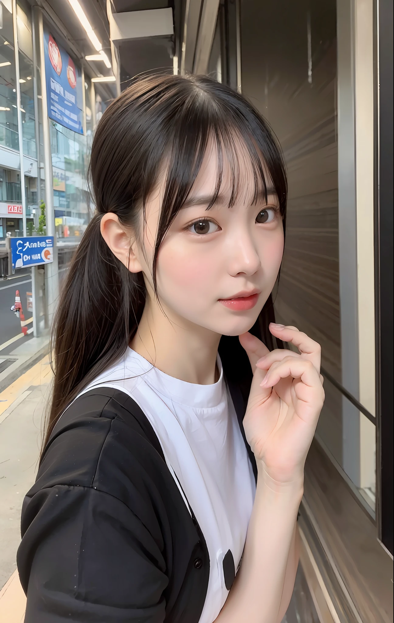 8K、Top image quality、masterpiece、夏天、Japan high school girl meets friends on her way to school。Involuntarily kissed me on the cheek、She winked、