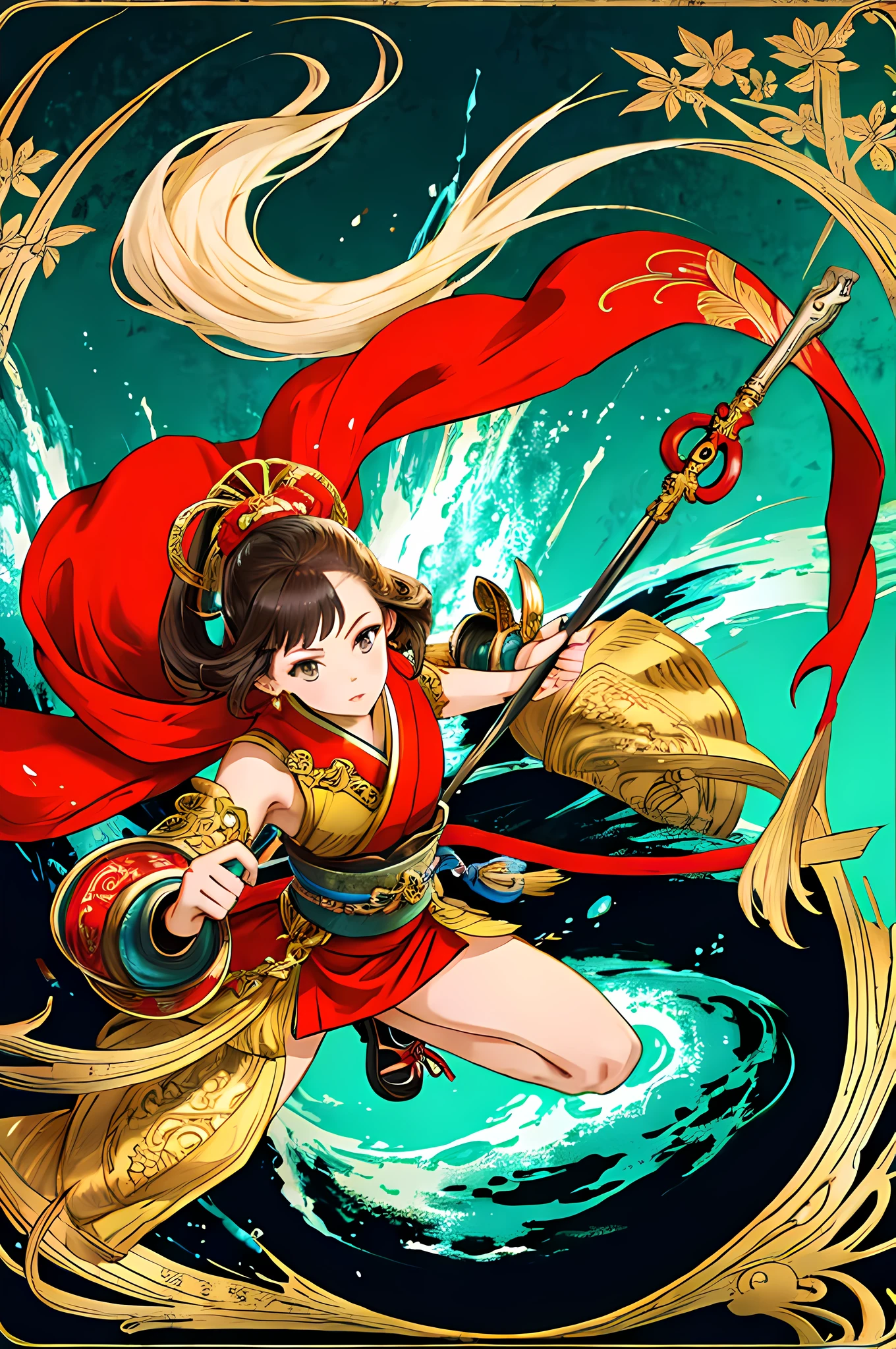 (best quality), oriental detailed background,girl in bionical arms,