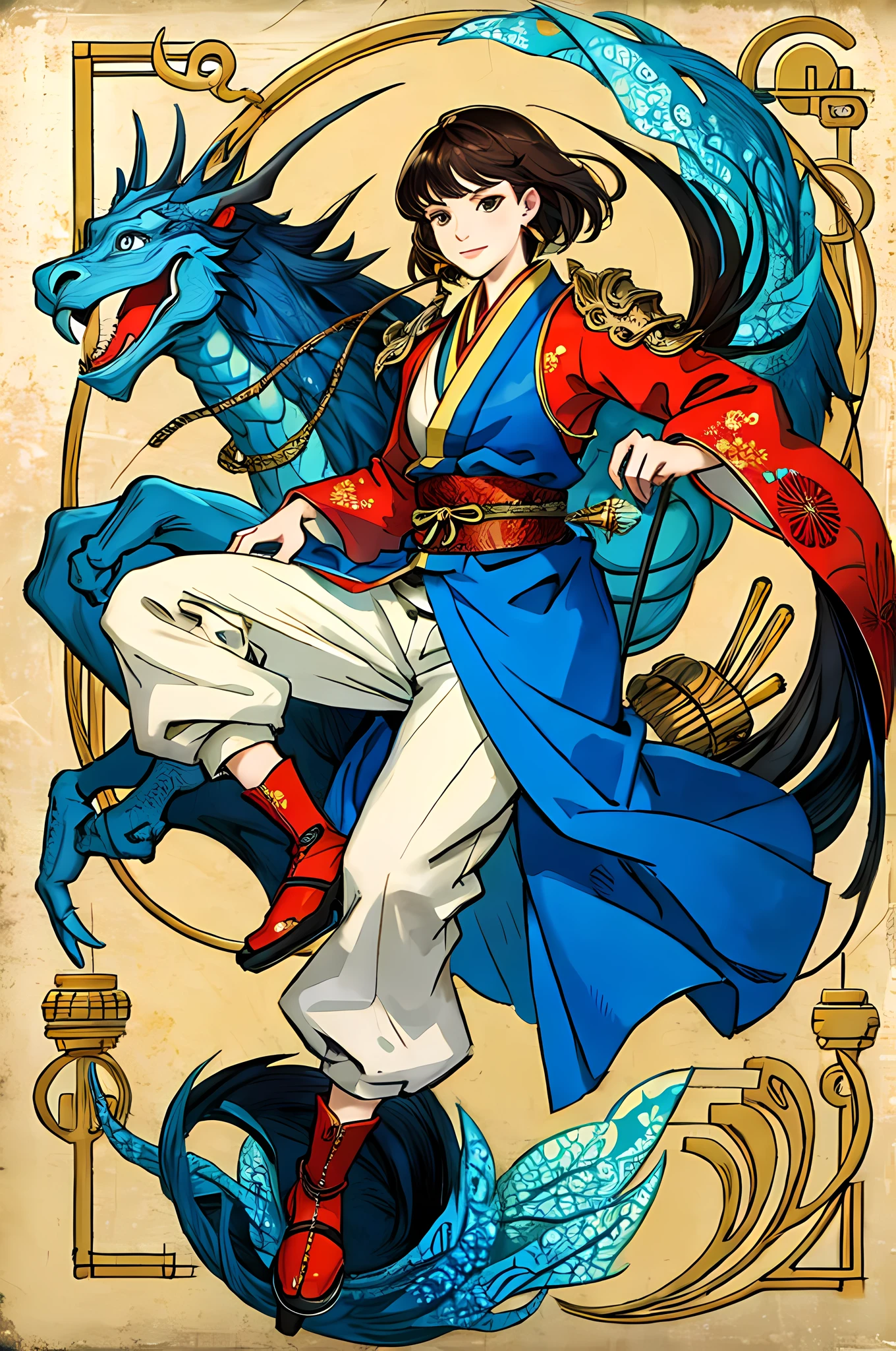 (best quality), oriental detailed background,girl with man ,bionical arms,