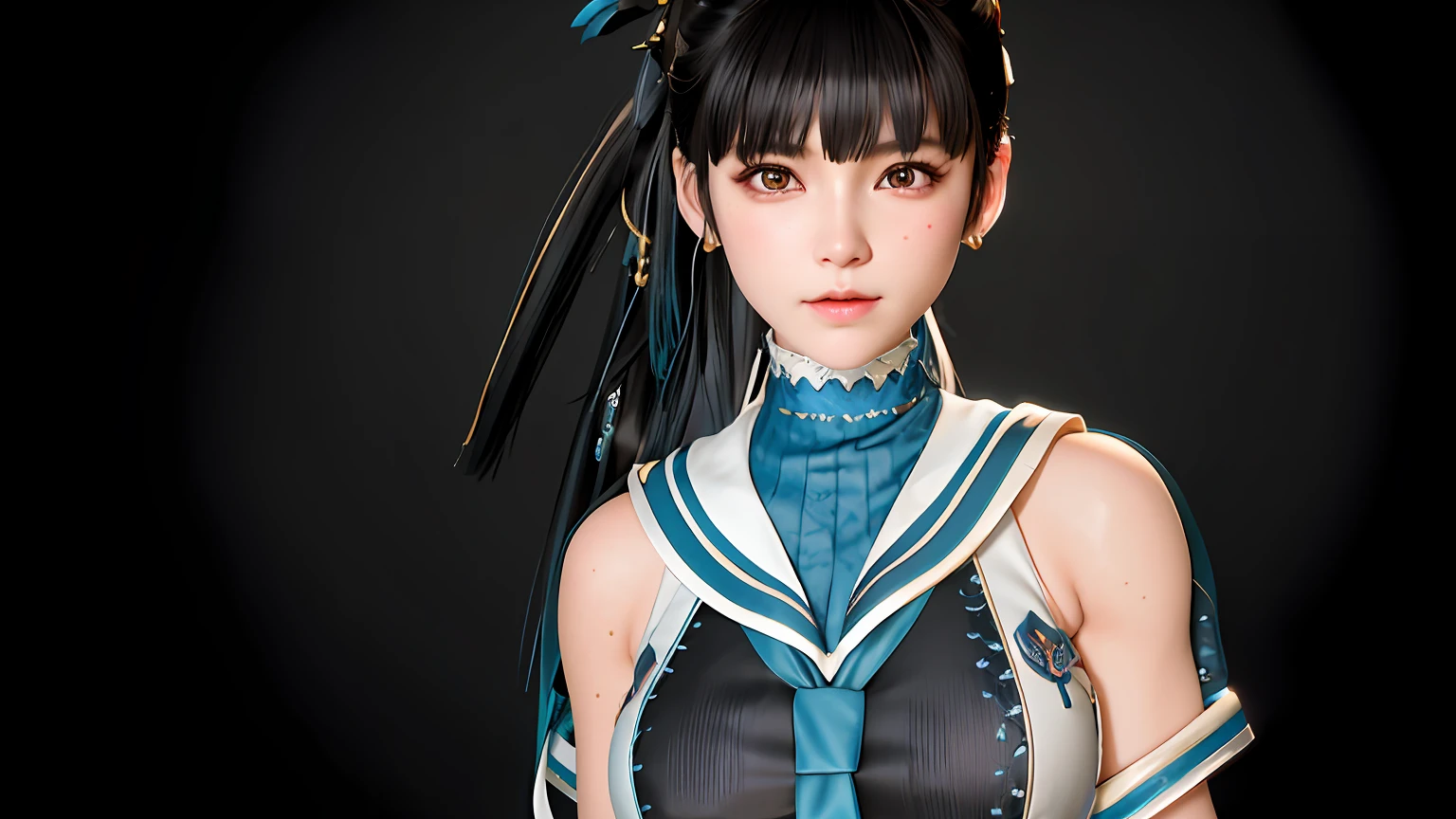 There is a woman with large breasts,The hair was long, portrait of chun - li, portrait of chun li, Katana Zero video game character, 3 D rendering character art 8 K, photorealistic anime girl rendering, inspired by Leng Mei, 3 d anime realistic, dead or alive 6, Rendu portrait 8k, unreal engine character art
