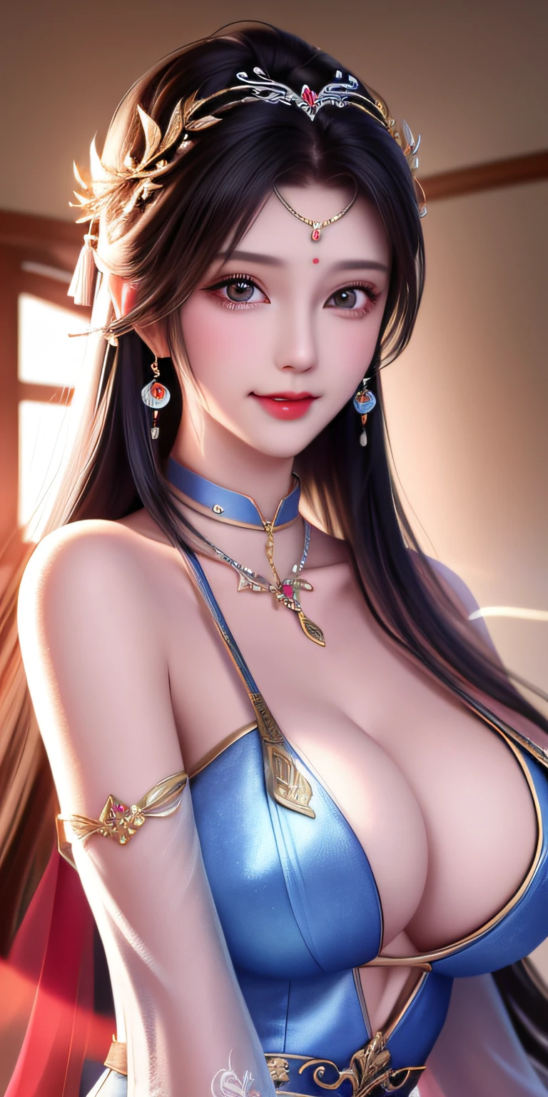 best qualtiy, tmasterpiece, A high resolution, 1girll,Bigchest,huge tit, Clear red silk porcelain dress, beauitful face, hair adornments, looking at viewert, ssmile, Shut your mouth, cparted lips, shift dresses, hair adornments, choker necklace, jewely, long whitr hair, 耳Nipple Ring, beauitful face, upon body, Tyndall effect, hentail realism, Dark Studio, edge lit, twotonelighting, (highdetailskin: 1.2), 8K Ultra HD, digital SLR camera, softlighting, high high quality, Volumetriclighting, photore, High resolution 4K, 8K, The background is blurred out