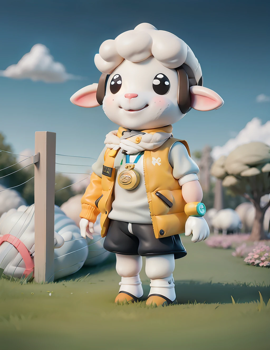 In the grass stands a cartoon sheep, cute 3 d render, stylized 3d render, 3 d render stylized, stylized as a 3d render, Stylized 3 D, 3 d render official art, Stylized anime, Cute detailed digital art, Personagem pequeno. Unreal Engine 5, stylized pbr, super detailed render