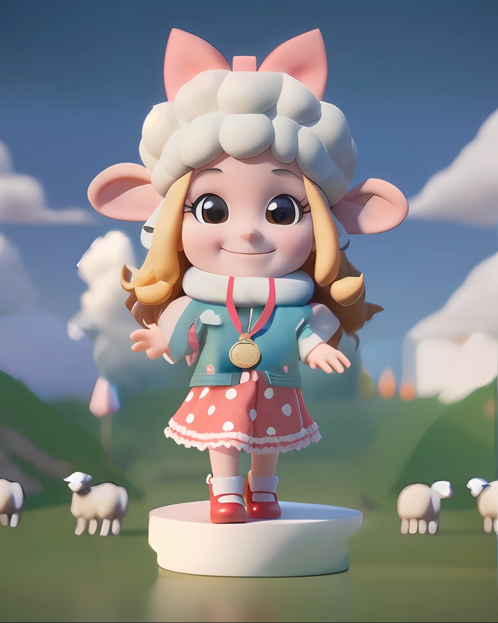 There was a small toy for a girl，Medal in hand, cute 3 d render, stylized as a 3d render, Stylized 3 D, 3 d render stylized, stylized 3d render, animation style render, render of a cute 3d anime girl, stylized character, 3d character, 3 d character, toon render keyshot