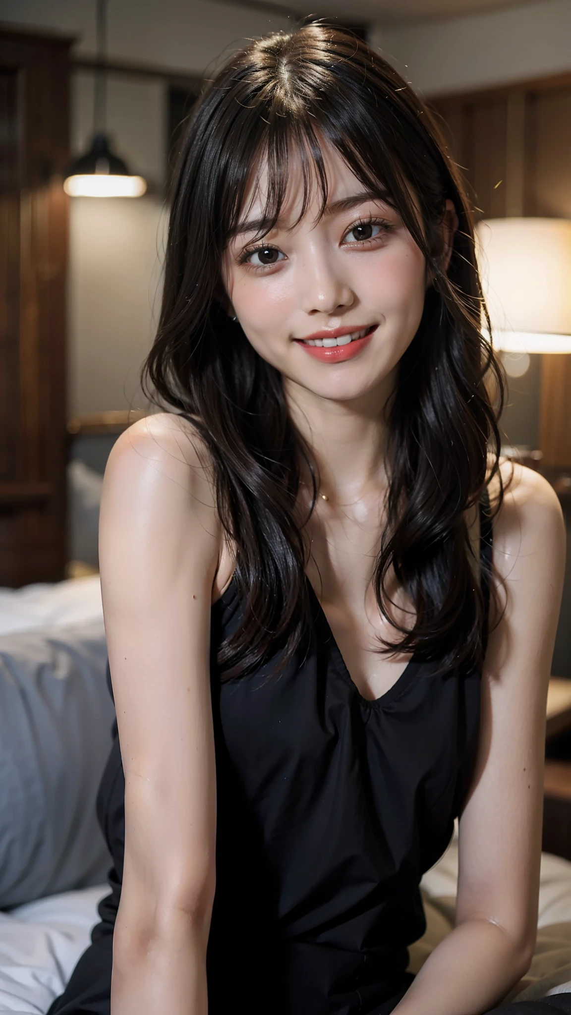 A woman in her 20s, laughing, cute, facing here, very close, 4K, 4D, gravure