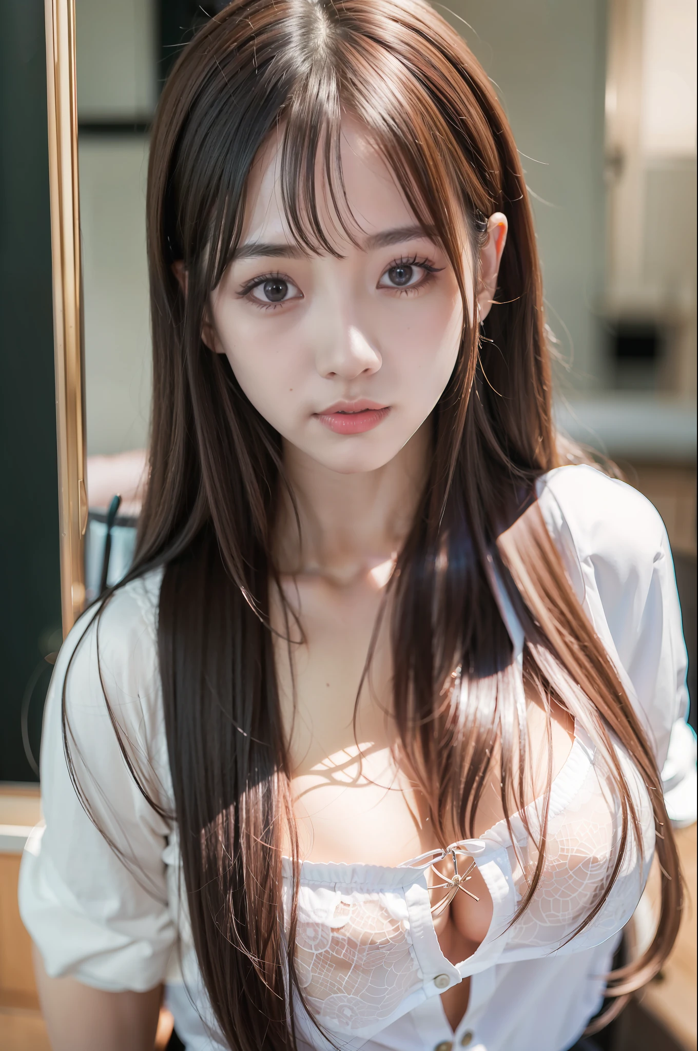 Best quality, 超高分辨率, (Photorealistic:1.4),self-shot,china idol,White shirt ,Ulzzang-6500,No bra,(seen nipple head:1.3)