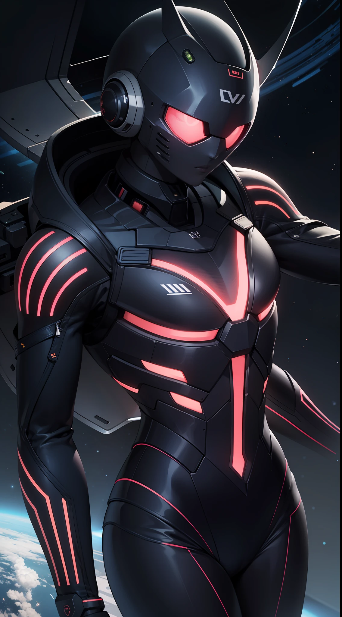 Navy space suit in dark colors that has the ribs of a living being with glowing veins across the surface. The eva on its back a mixture of carapace, technology, and electronics,（tmasterpiece），（high qulity）， best qualtiy， Realiy， （Realistis）， ultra-detailliert， （fulldetail）， （4k），8k，