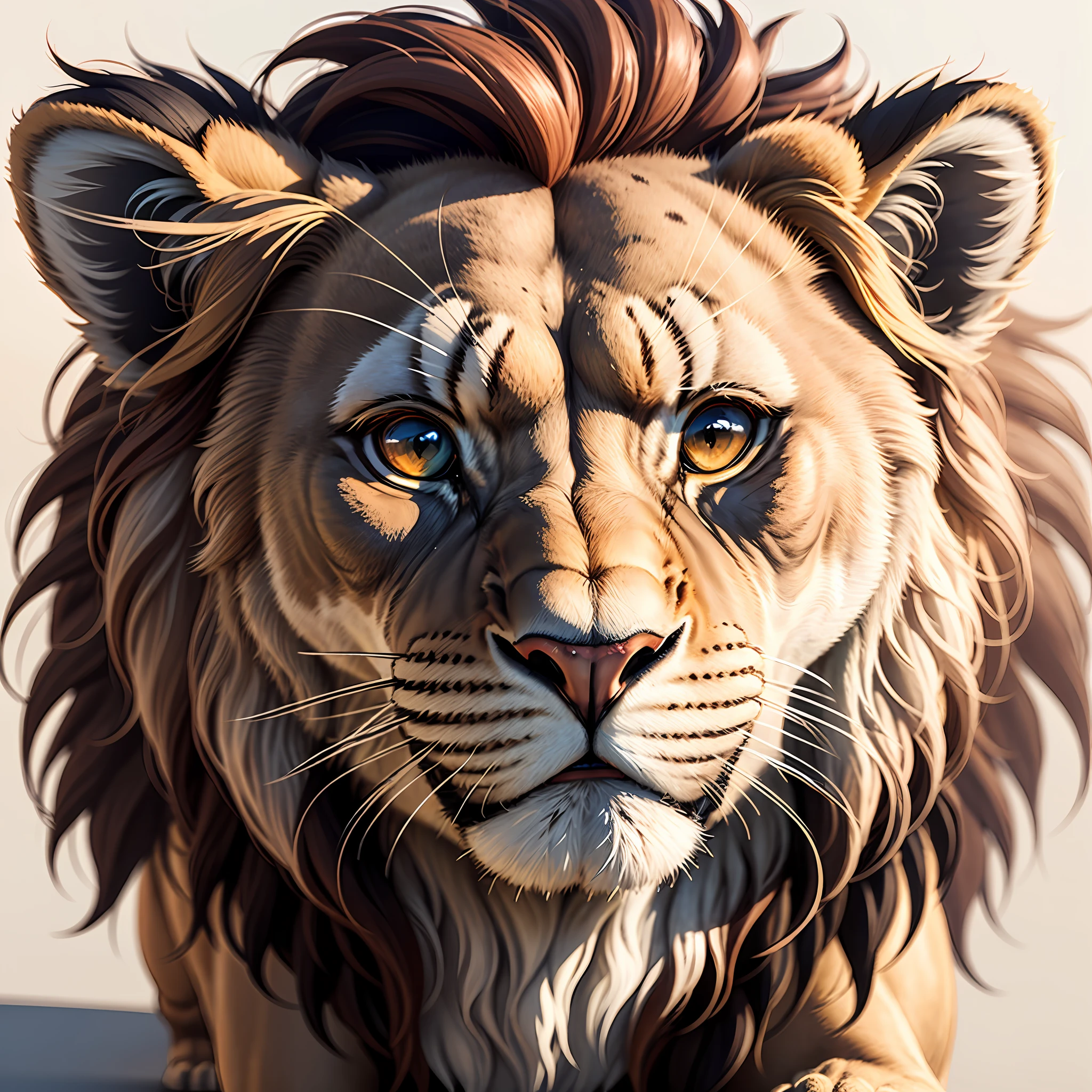 A 3D lion face looking at the camera on a white background --auto