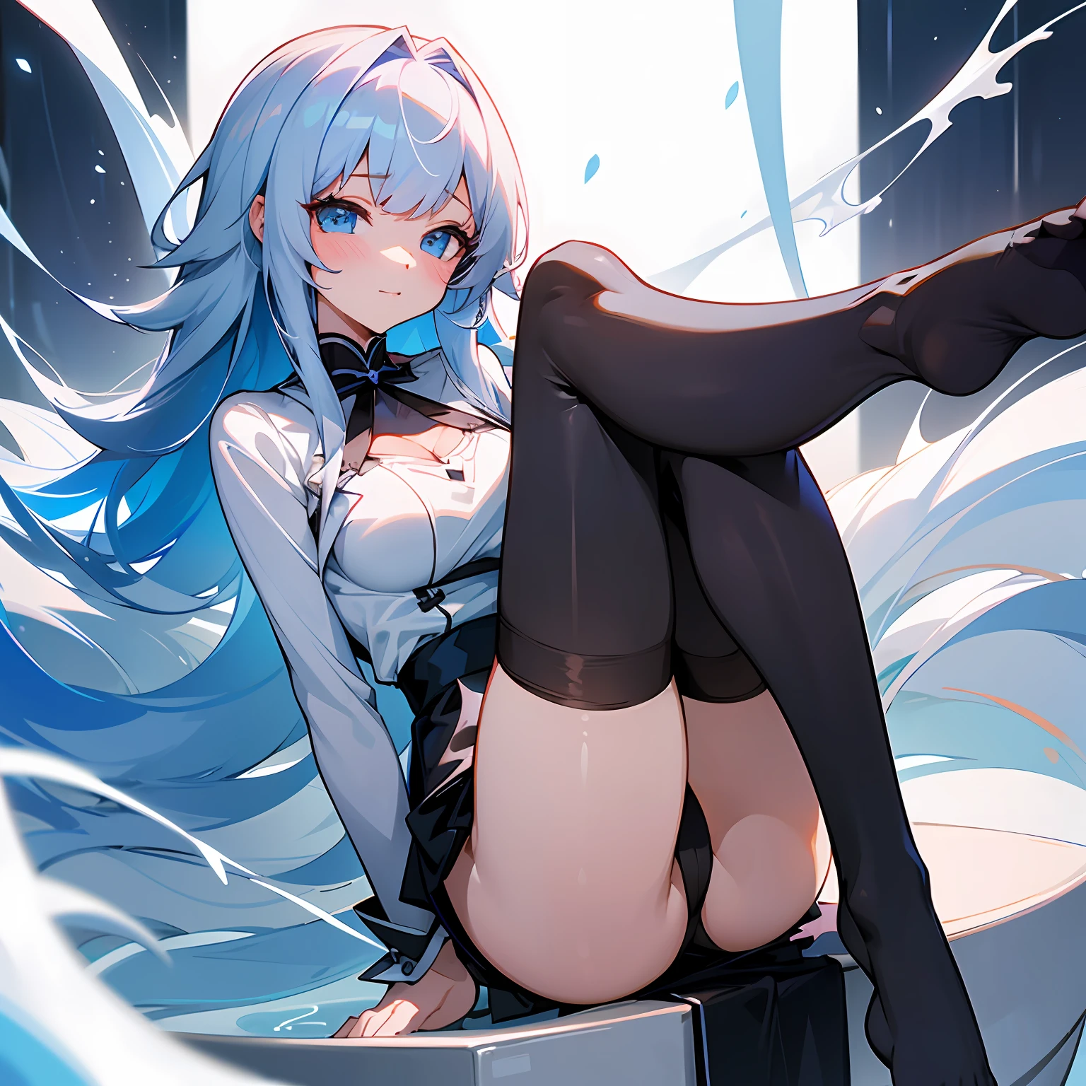 tmasterpiece, High- sharpness, Best quality at best, 1girls solo, Kamisato_Ayaka, ssmile, komono ((((Girl wears white shirt,Black wrinkled skirt,Wear yours with black sheer pantyhose),It shows a delicate and slender figure and beautiful curves,((Correct limbs)),sit on urinal,Bare legged,leg loops,Cover the whole body with yogurt,white liquid all over body,(Milk flows from the breast),Blushlush,strappy,band,blue hairs,blue color eyes,((((((Furry)))))),(The reveal panties),Don't wear skirts,Bare legged,exposing her chest,Furry