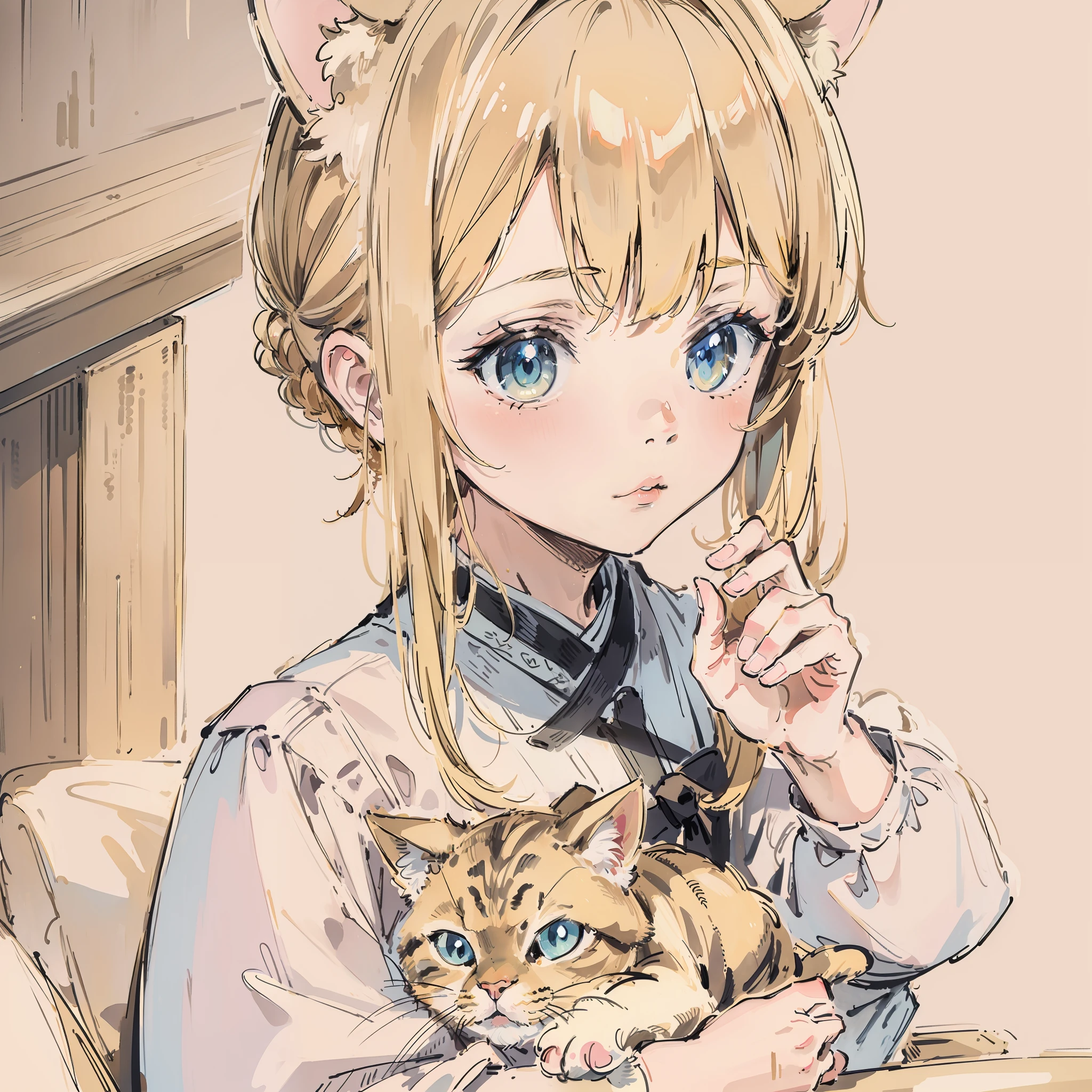 top-quality、masterpiece、a blond、Take a cute cat、
