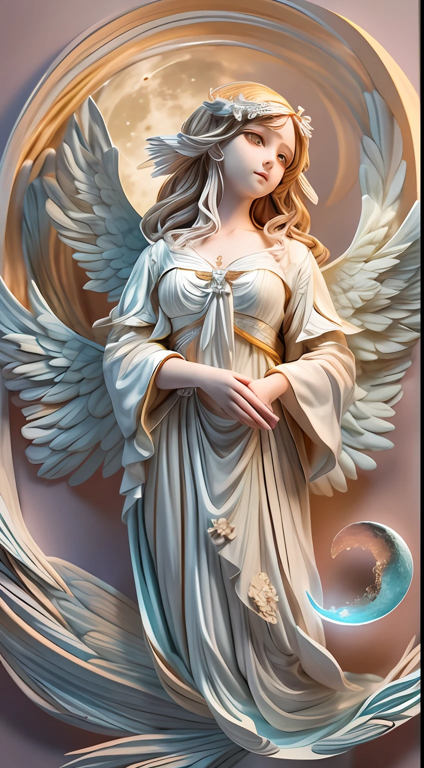 illustration: 1.3), paper art, 3D rendering of, Colorful background, (beautiful angel :1.3), (Masterpiece star:1.2)(Masterpiece Moon:1.2) , Colorful, Best quality, Detailed details, Masterpiece, offcial art, movie light effect, 4K, Chiaroscuro , Flash