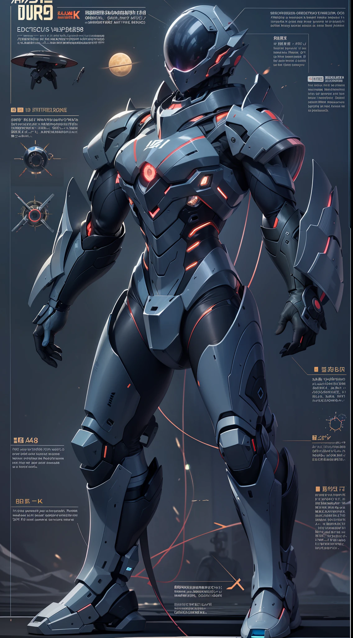 full body, The surface of the metal carapace has extremely sharp reflections,It has a streamlined curve and transitionally sharp creases,Navy space suit in dark colors that has the ribs of a living being with glowing veins across the surface. The eva on its back a mixture of carapace, technology, and electronics,(tmasterpiece),(high qulity), best qualtiy, Realiy, (Realistis), ultra-detailliert, (fulldetail), (4k),8k,