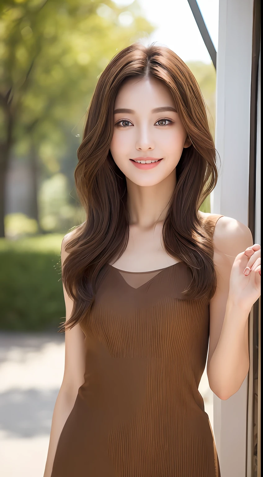 ((Best Quality, 8K, Masterpiece: 1.3)), 1 Girl, Slim Abs Beauty: 1.3, (Hairstyle Brown Hair Shortcut, Big: 1.2), Dress: 1.1, Super Slender Face, Delicate Eyes, Double Eyelids, Smile, Home, Raw Photo