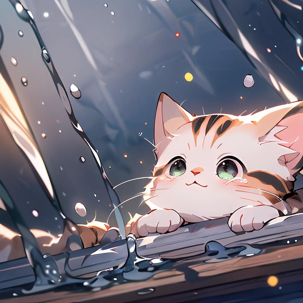 ,(Masterpiece:1.2, High quality),
No Man, cat, :3, Animal focus, Animal, simplebackground, view the viewer, Crying, greybackground, Touched，Soft lines，Soft light，As estrelas，Catch big fish，rainwater，soft filter，Background bokeh