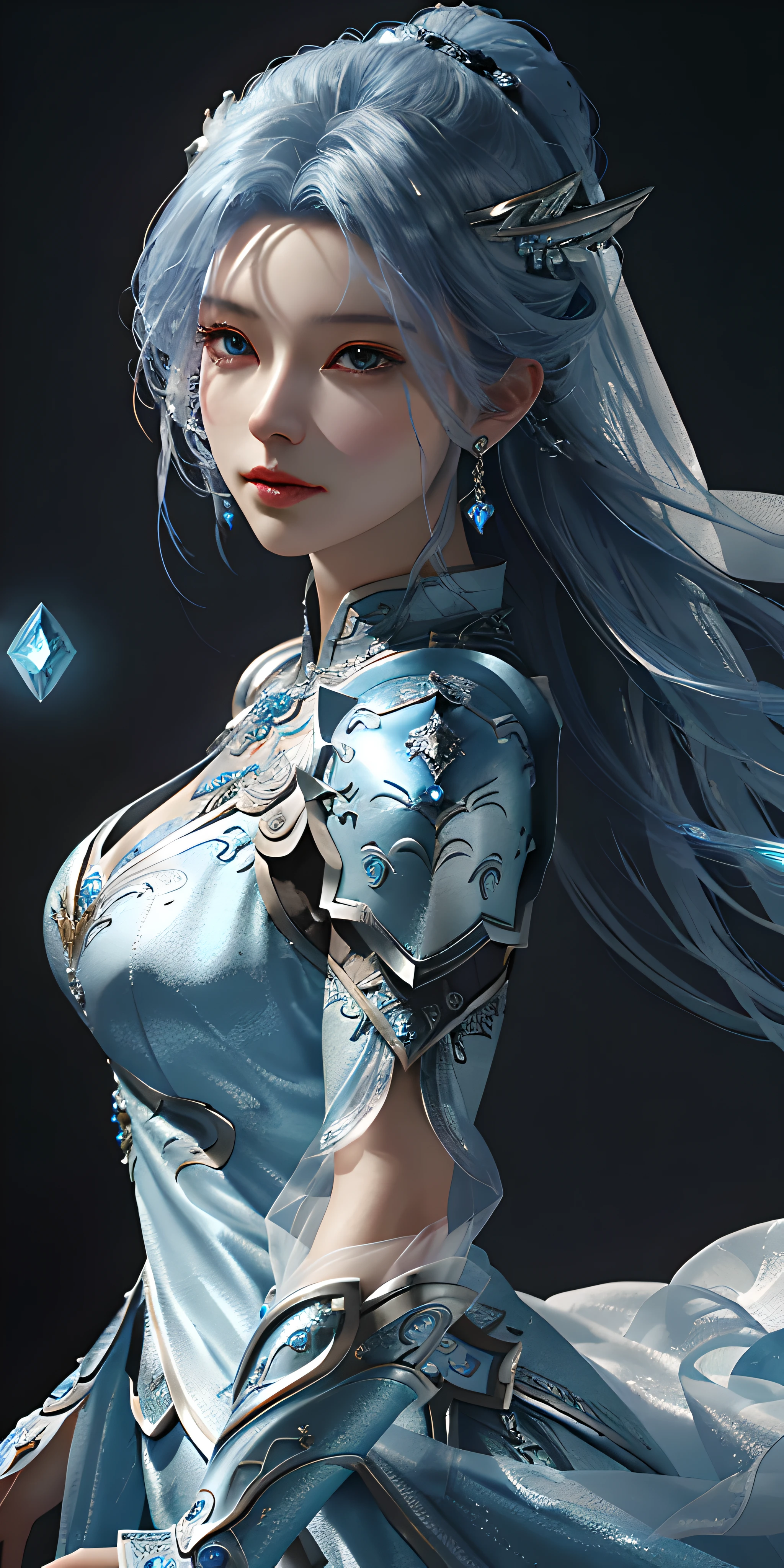 a close up of a woman in a silver and blue dress, chengwei pan on artstation, by Yang J, detailed fantasy art, stunning character art, fanart best artstation, epic exquisite character art, beautiful armor, extremely detailed artgerm, detailed digital anime art, artgerm on artstation pixiv, armor girl,