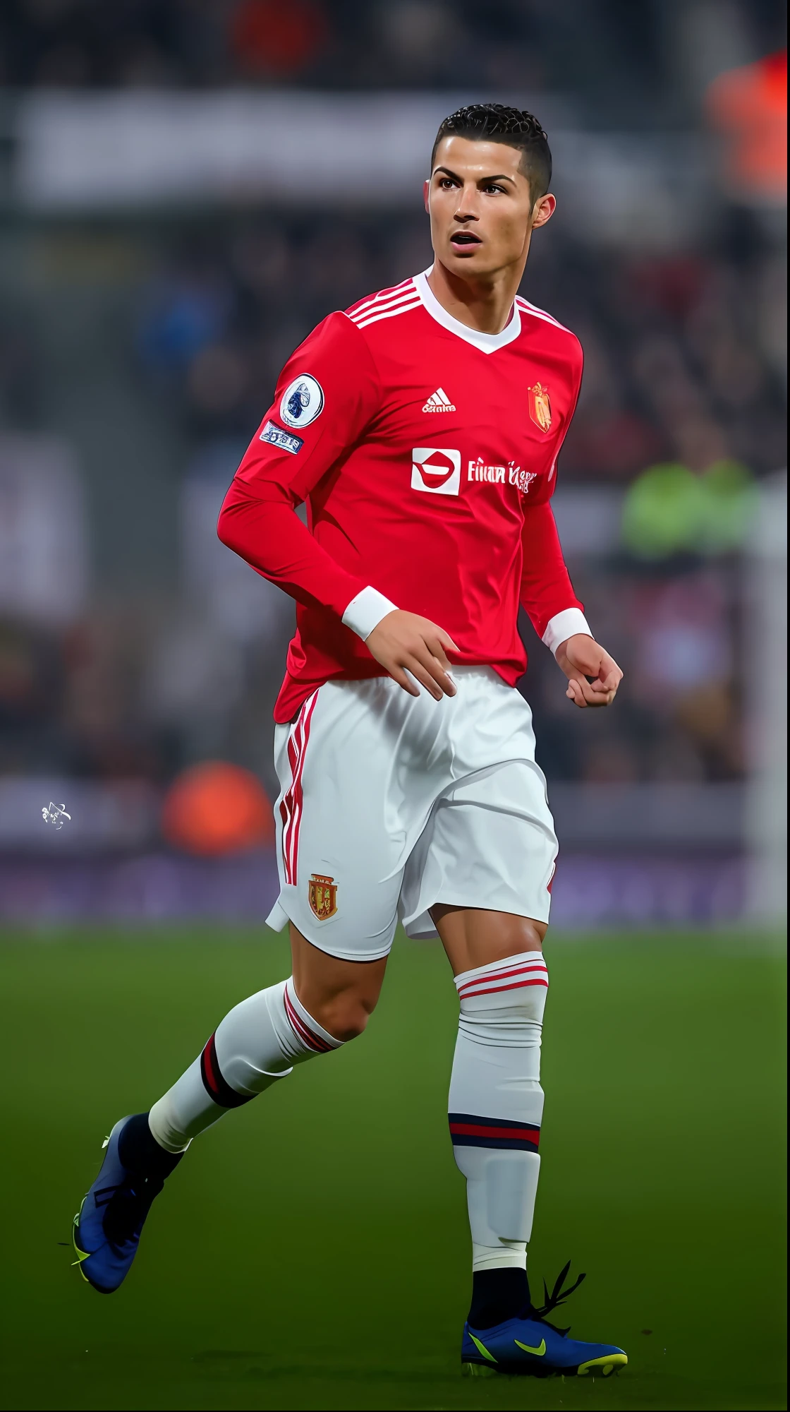 arafed man in red and white uniform playing soccer on field, 8 k highly detailed , soccer player cristiano ronaldo, edited,